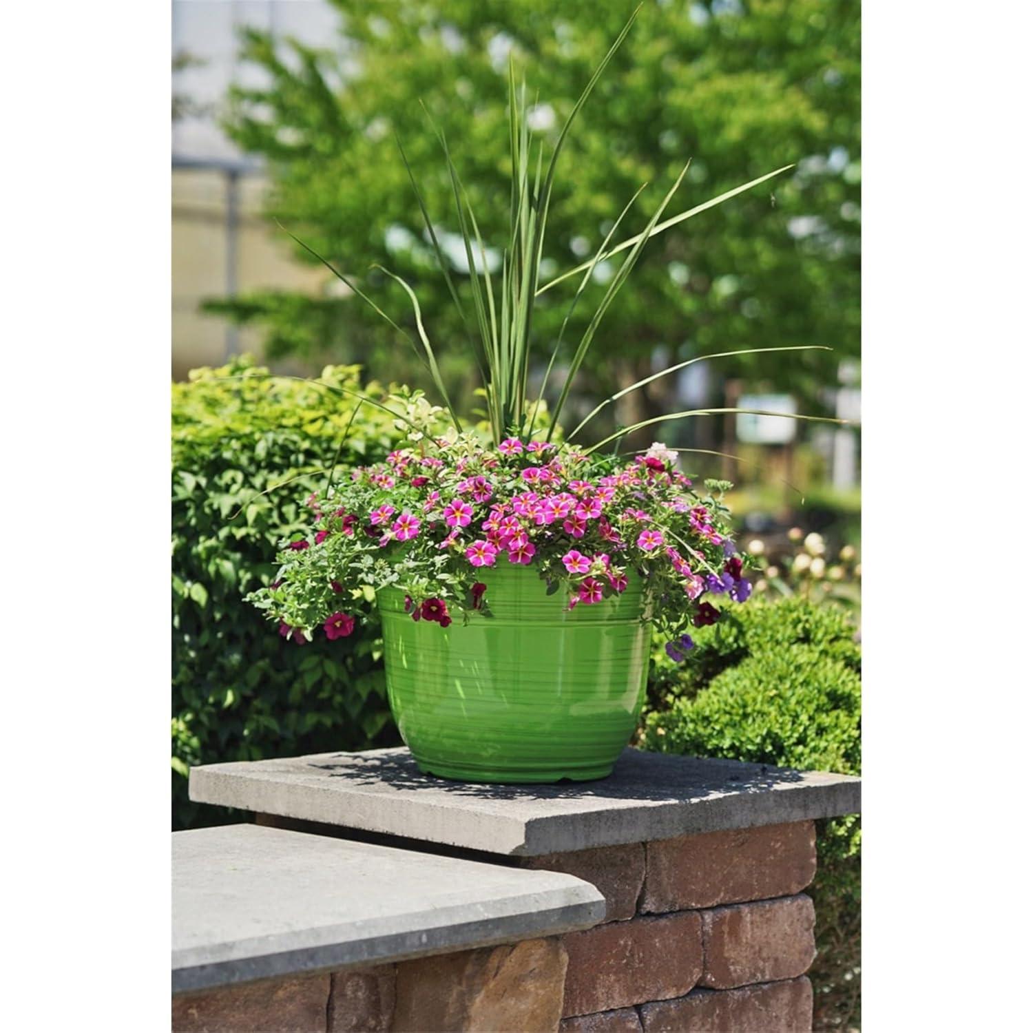 Garden Elements Indoor/Outdoor Glazed Brushed Happy Plastic Planter, Large, Bright Green, 15"