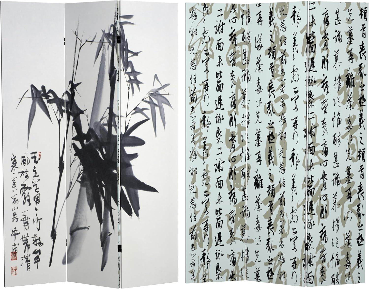 Oriental Furniture 6 ft. Tall Bamboo Calligraphy Canvas Room Divider - 3 Panel