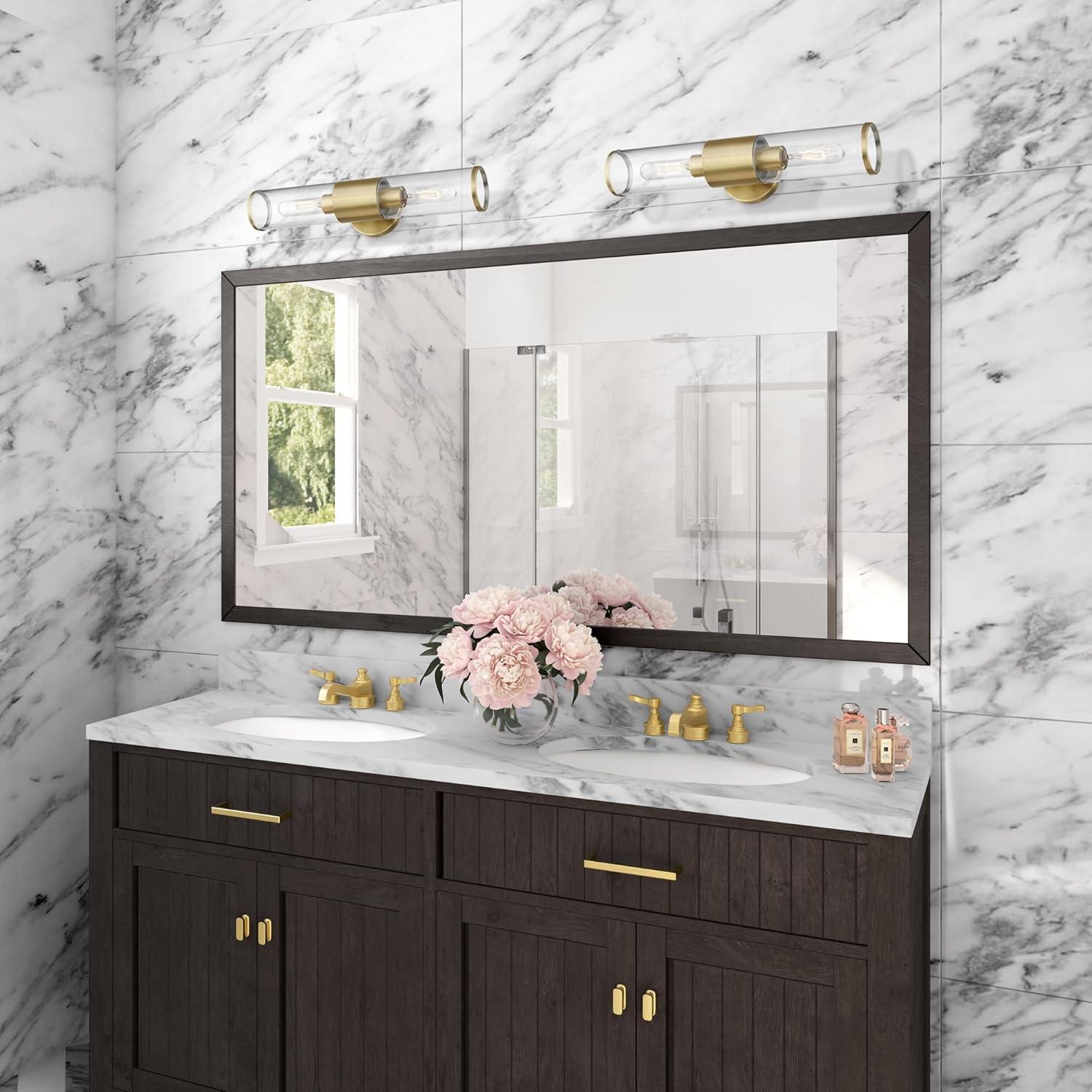 Livex Lighting Banca 2-Light Metal & Glass ADA Vanity Sconce in Antique Brass