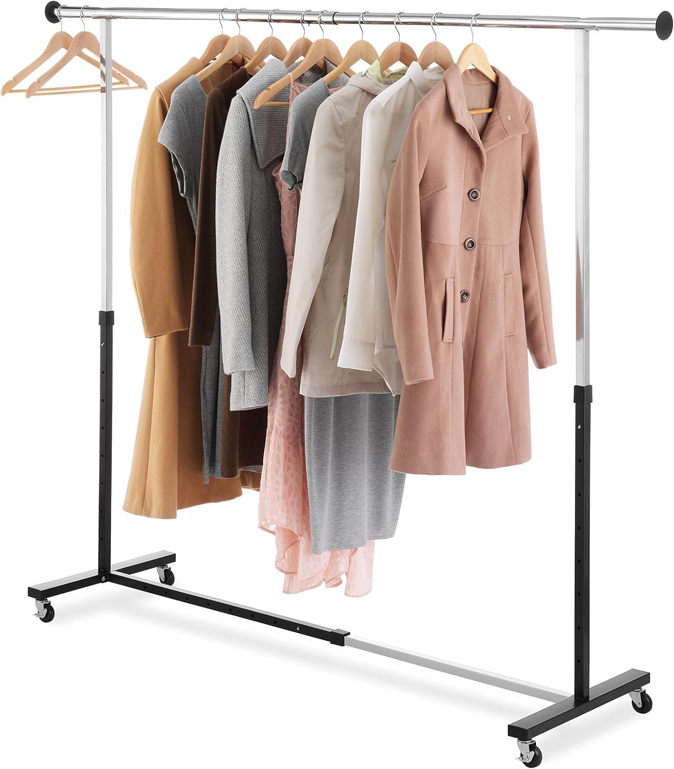 Whitmor Adjustable Rolling Expandable Garment Rack, Metal, Black and Chrome