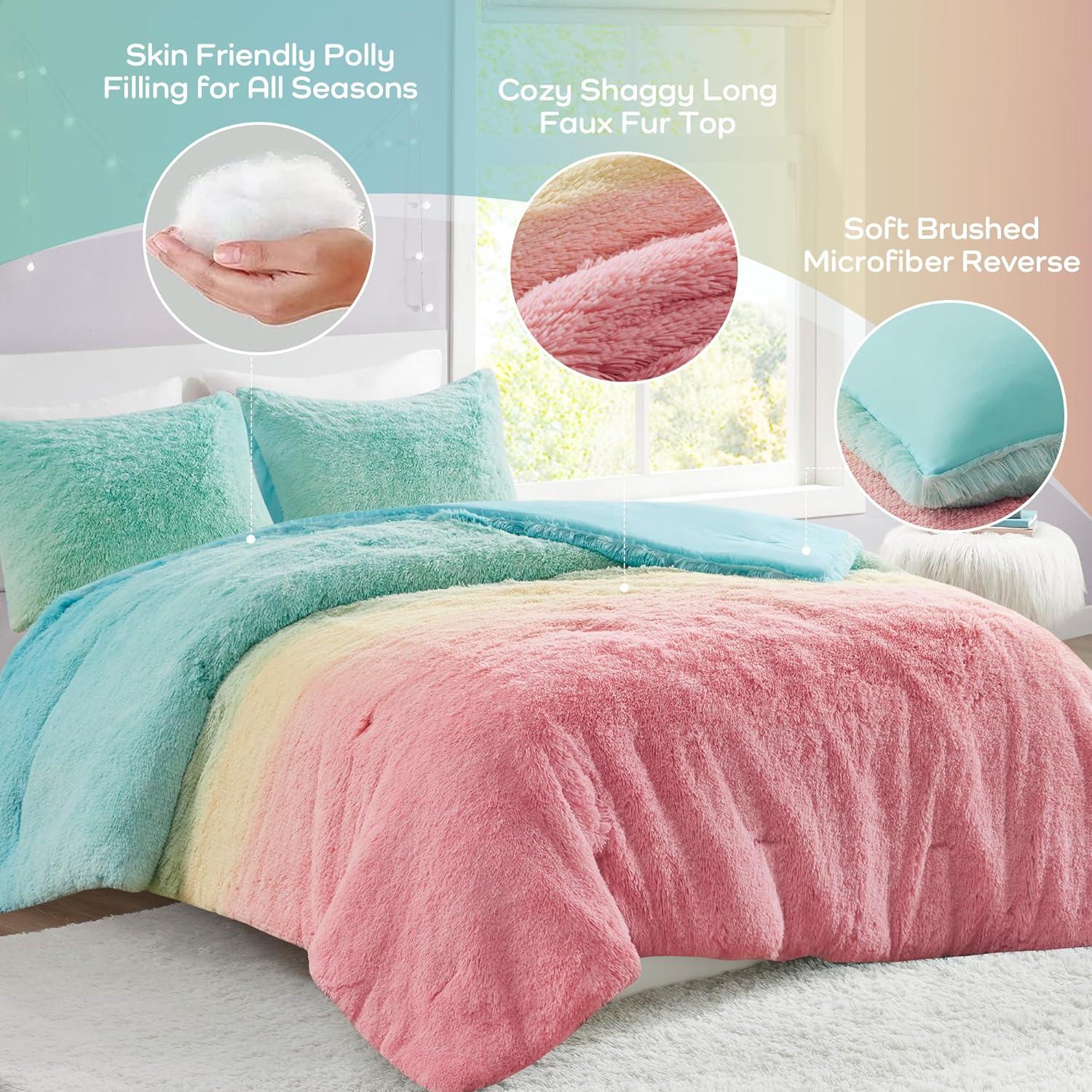 Intelligent Design Pastel Ombre Shaggy Faux Fur Comforter Set