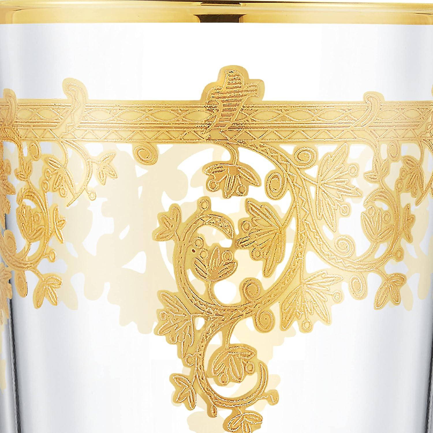 Lorren Home Trends Set of 4 Embellished 24K Gold Crystal High Ball Tumbler-Made In Italy