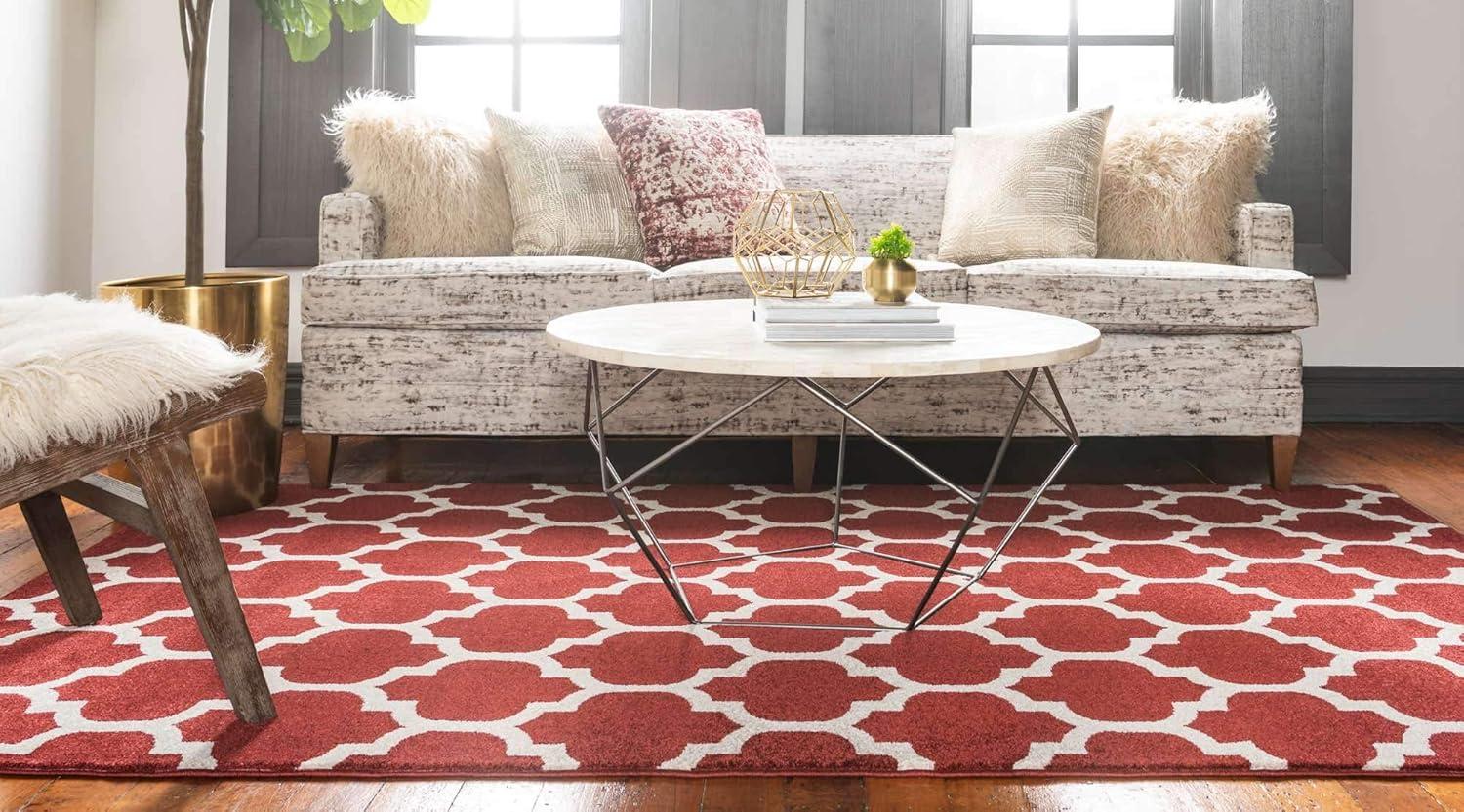 Rectangular Red Trellis Synthetic Indoor Area Rug