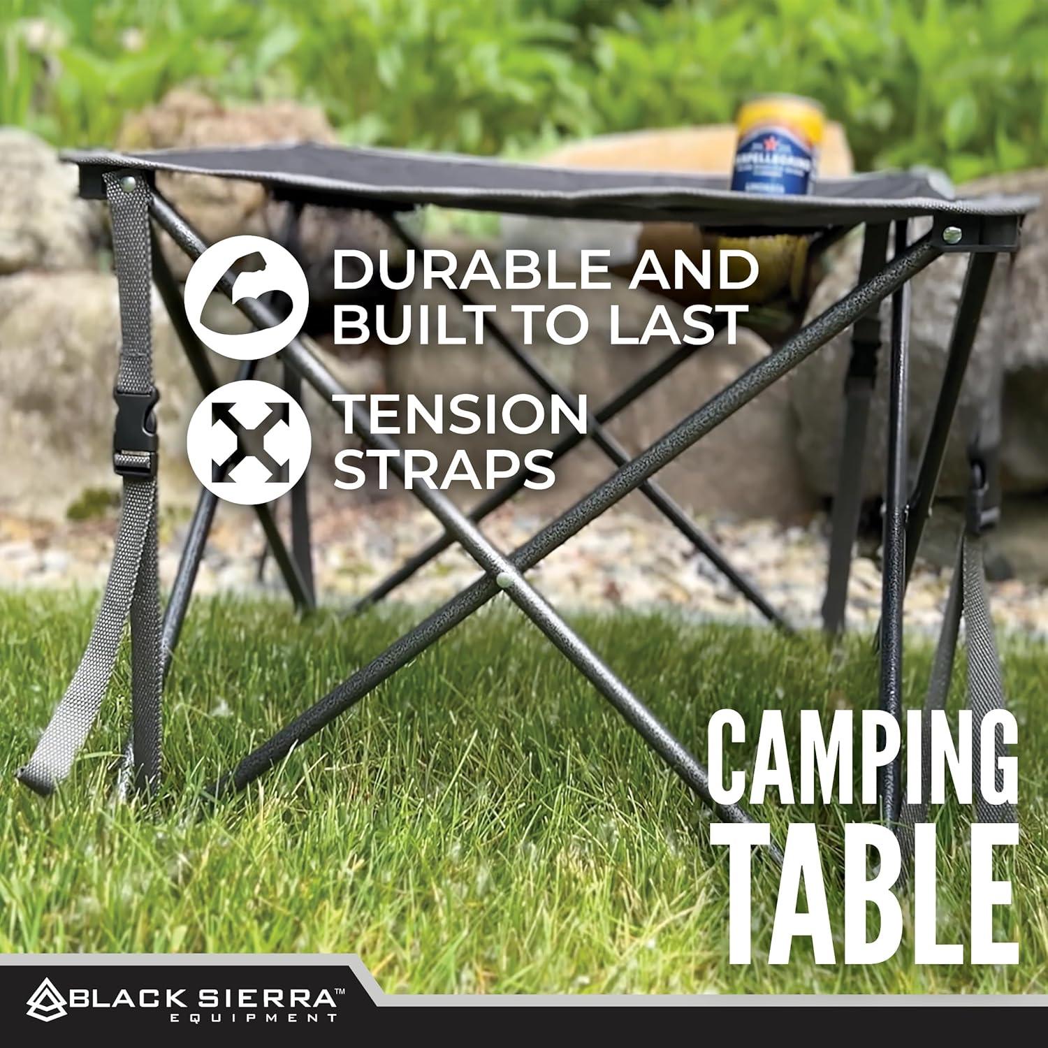 Black Sierra Foldable Camping Table w/ 2 Cup-Holders and Carry Bag, Heavy Duty Frame Supports 45lbs, Perfect for Tailgating, Compact for Storage & Transportation, Portable Outdoor Folding Table