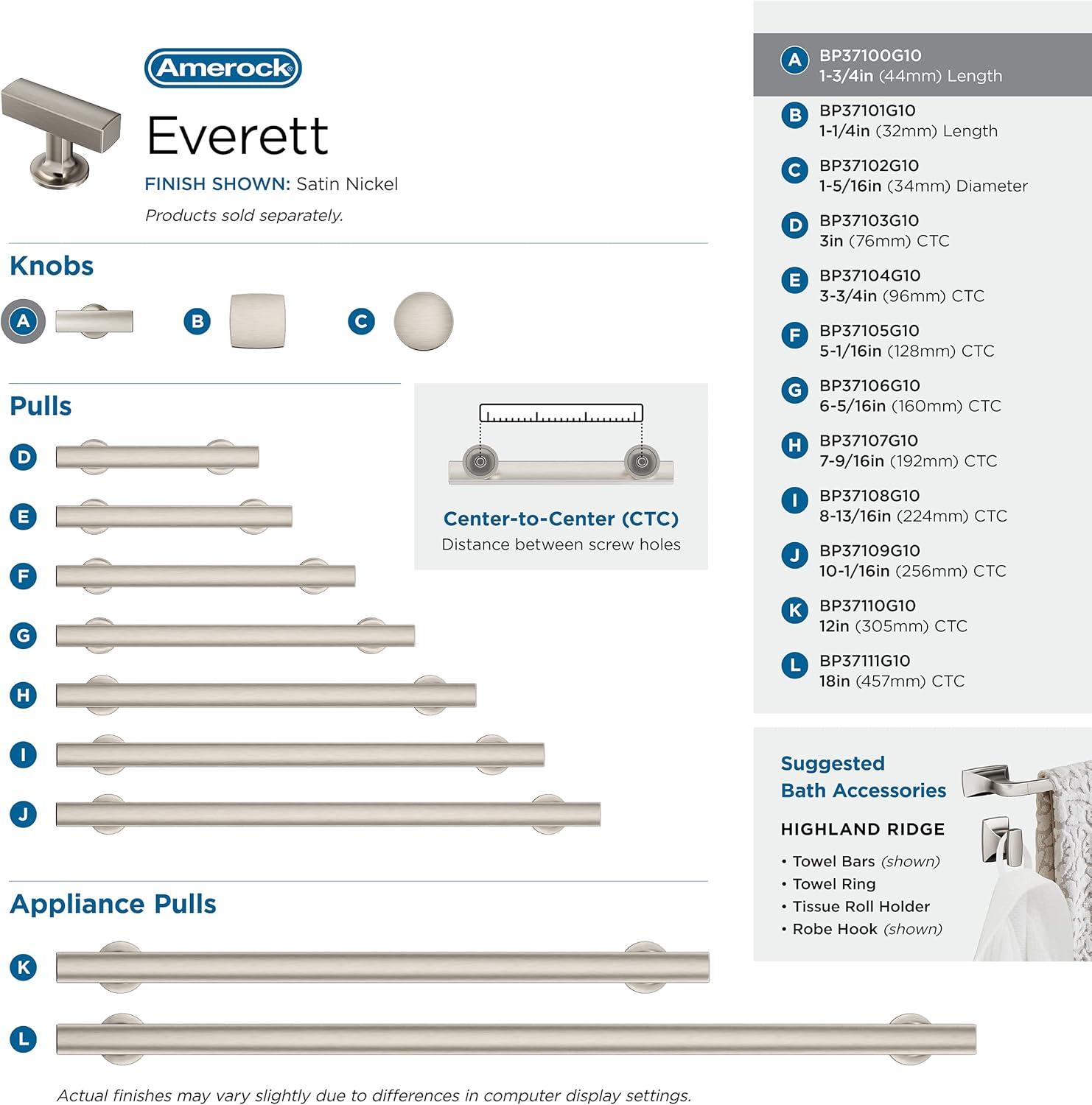 Amerock Everett 1-3/4 inch (44mm) Length Satin Nickel Cabinet Knob