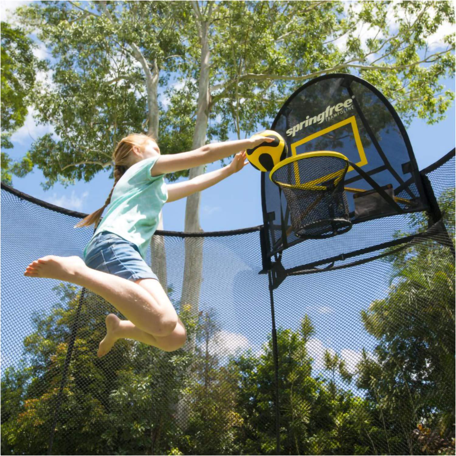 Goba Sports Springfree Outdoor 8 x 13 Ft Trampoline, Enclosure, Hoop Game, and Step Ladder (Set of 3)