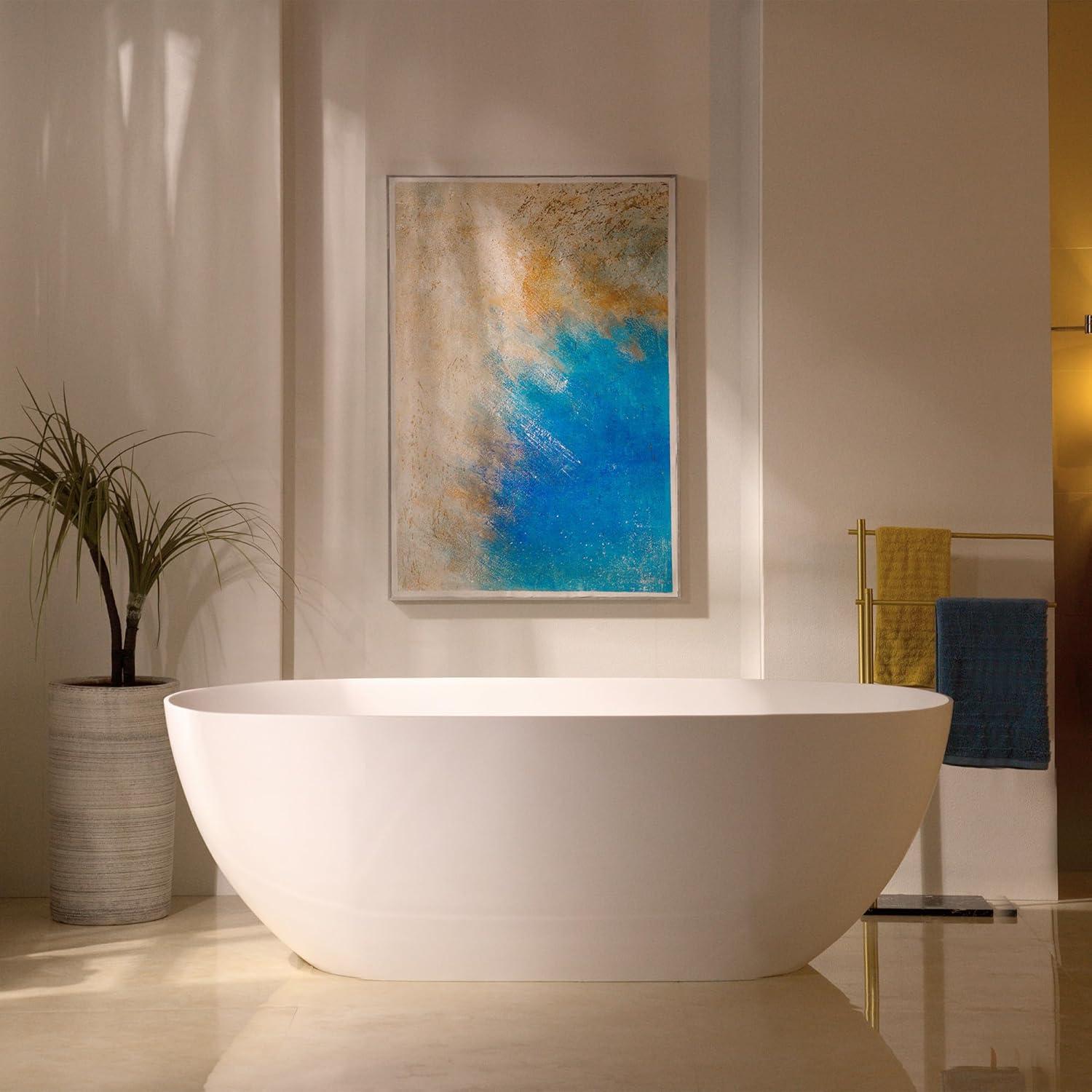 Matte White Acrylic Freestanding Oval Bathtub 61"