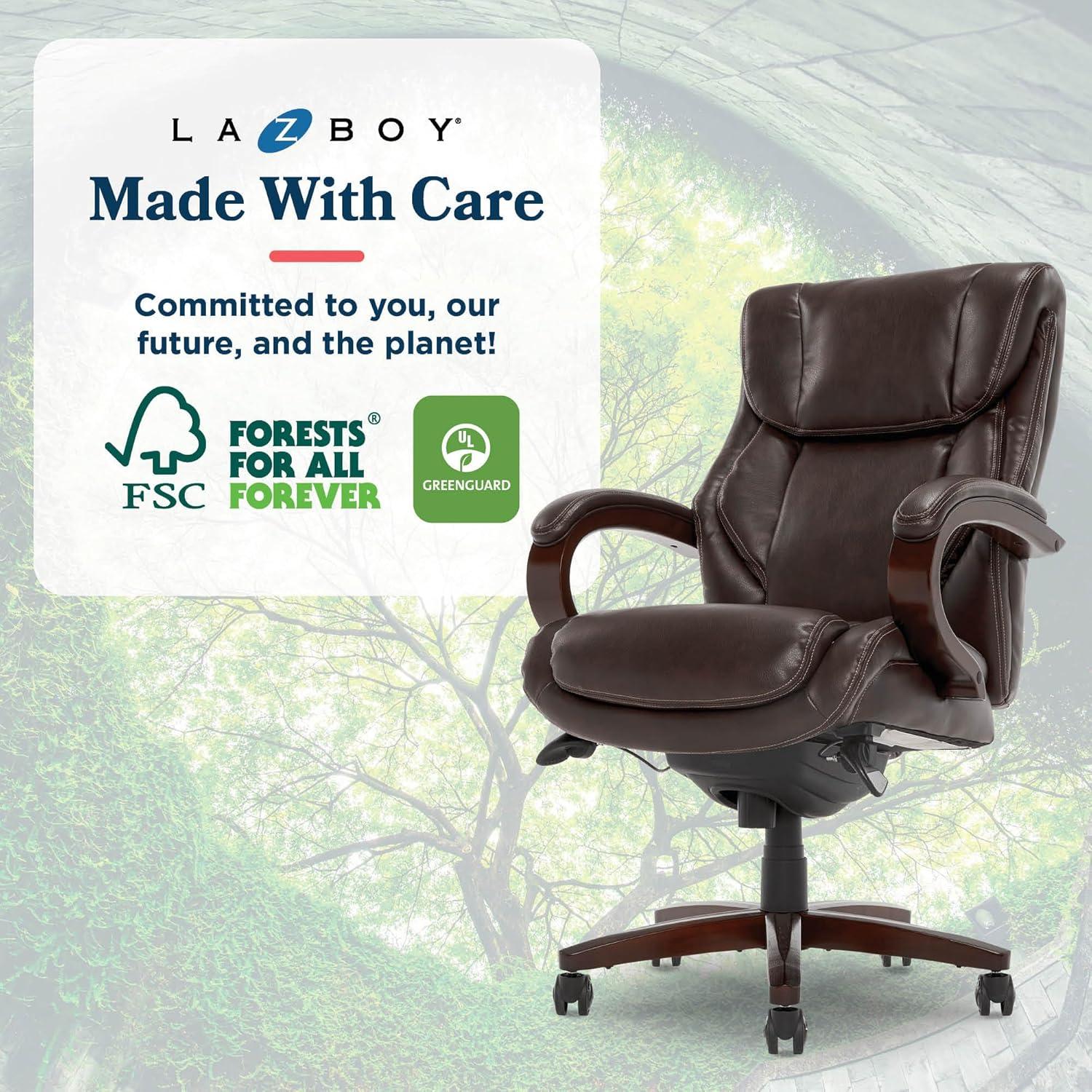 La-Z-Boy La-Z-Boy Bellamy Executive Office Chair with Memory Foam Cushions, Real Wood Arms and Swivel Base, Waterfall Seat Edge, Faux Bonded Leather