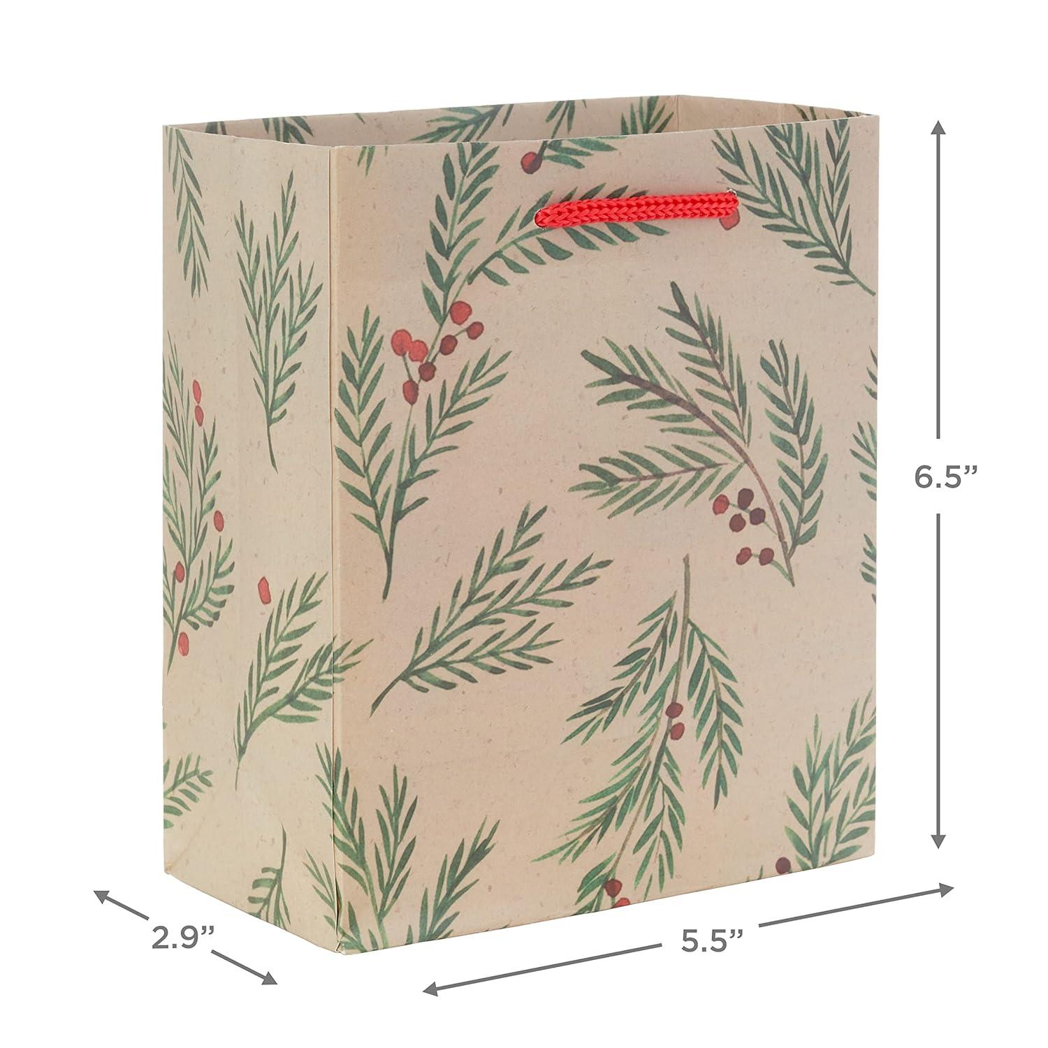 Hallmark 6" Small Holiday Gift Bags (8 Bags: Winter Foliage, Rustic Snowman, "Joy" on Red, Black and White Trees)