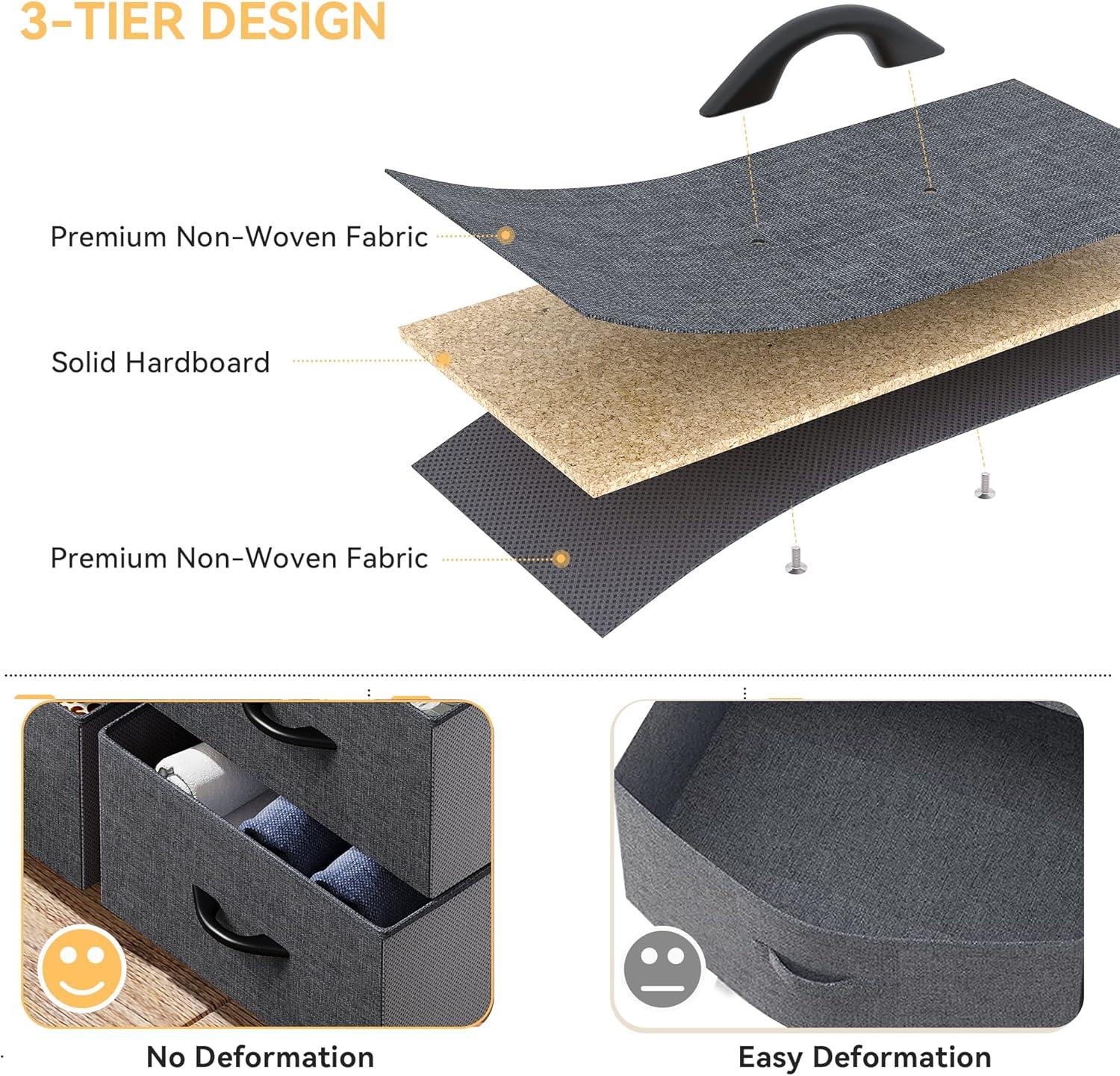 EDX 5 Drawer Dresser, Wide Chest of Drawers Nightstand Storage Tower Storage Fabric Dresser with Wood Top for Living Room, Bedroom, Hallway,Black