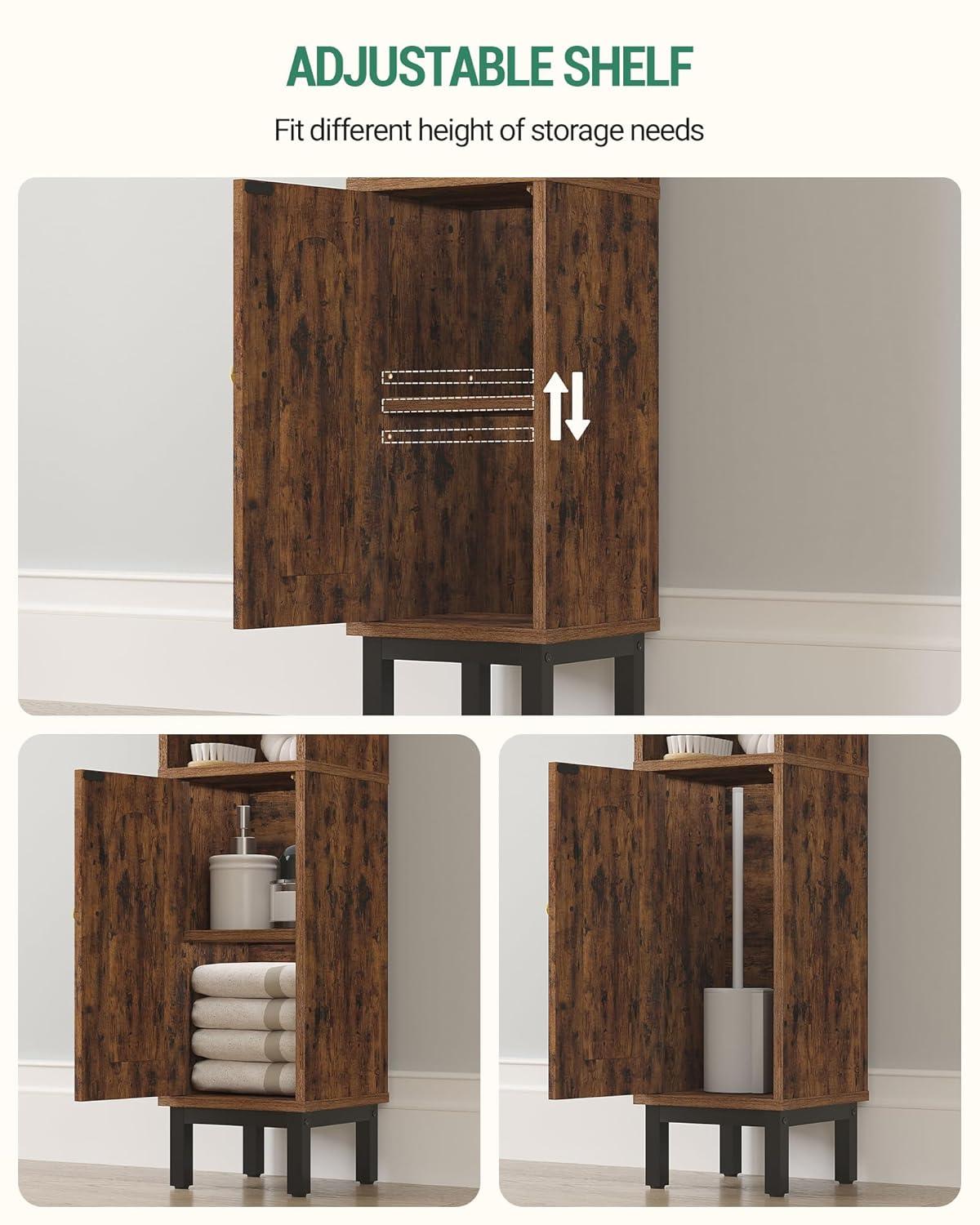 Mercer41 Bathroom Storage Cabinet, Small Corner Floor Cabinet with Door and Shelves, Narrow Toilet Paper Cabinet, Bathroom Organizer with Adjustable Shelf, for Small Spaces