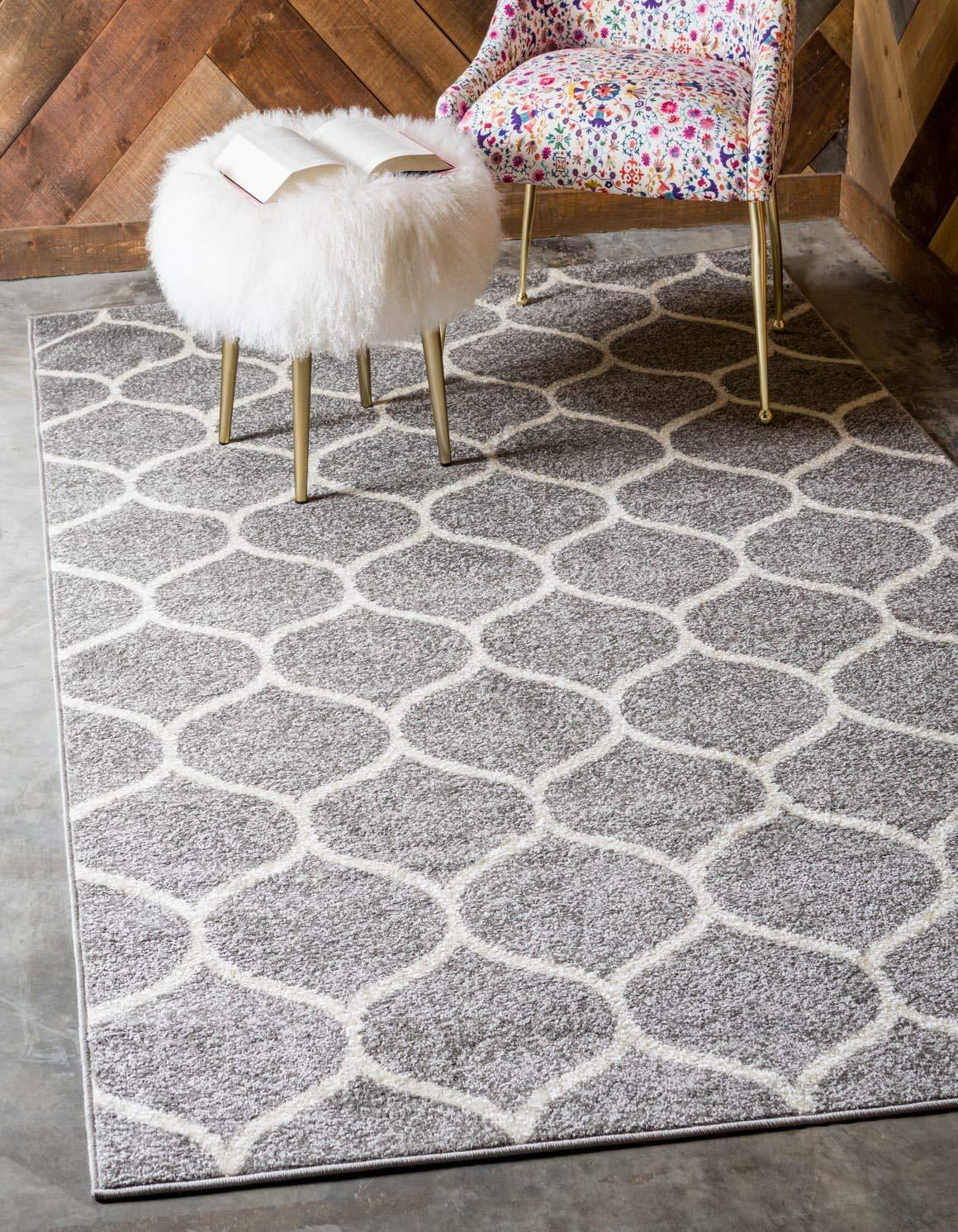 Unique Loom 9' 0 x 12' 0 Trellis Frieze Rounded Light Gray Area Rug