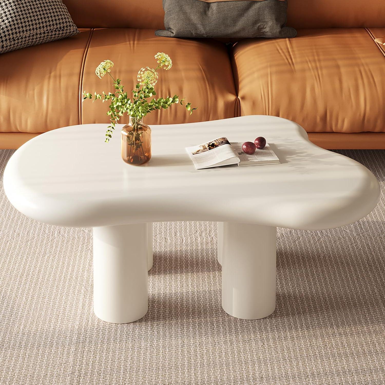 Cream Cloud-Shaped MDF Coffee Table with Rounded Edges