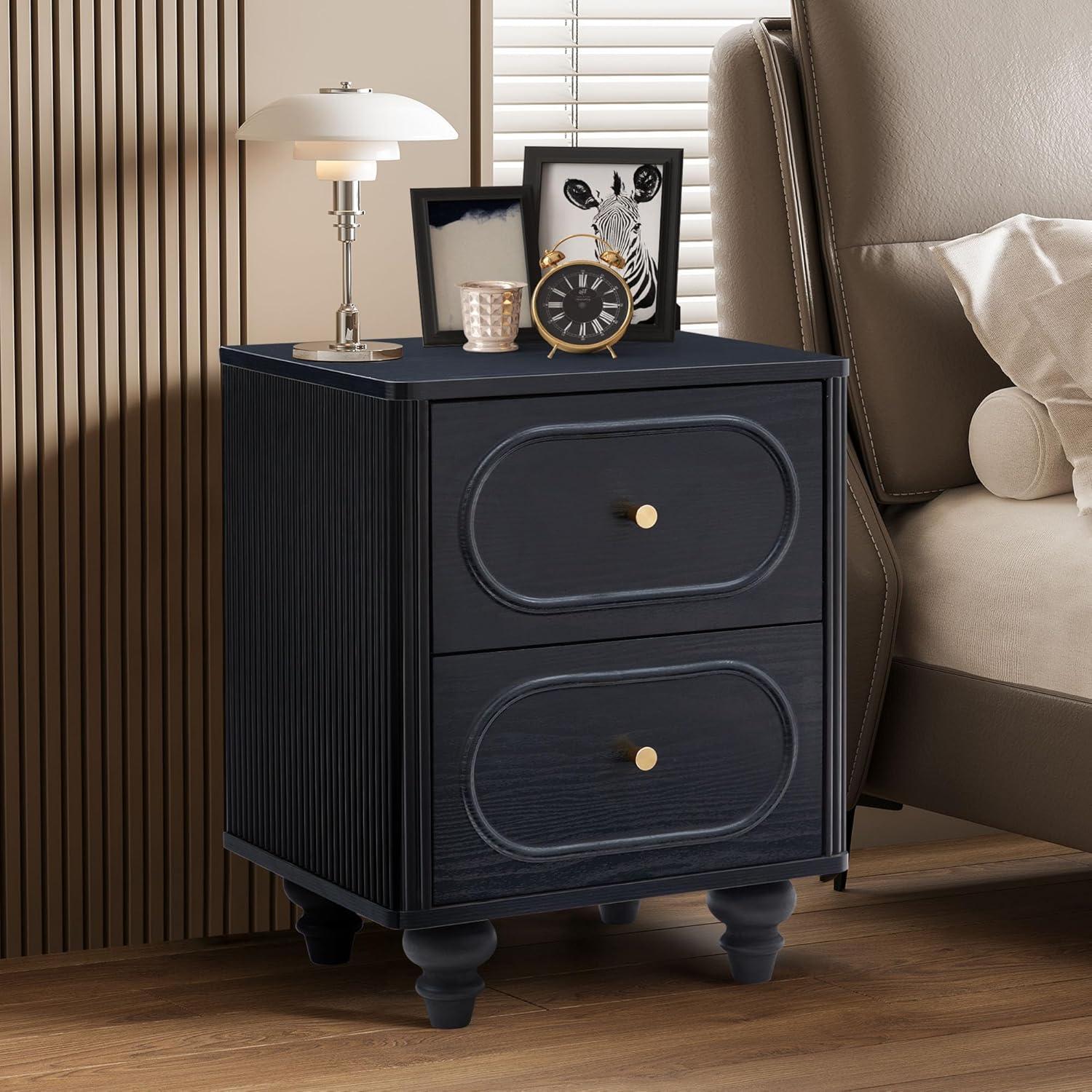 Canora Grey 2 Drawer Fluted Nightstand Set Of 2, Mid Century Modern Farmhous...