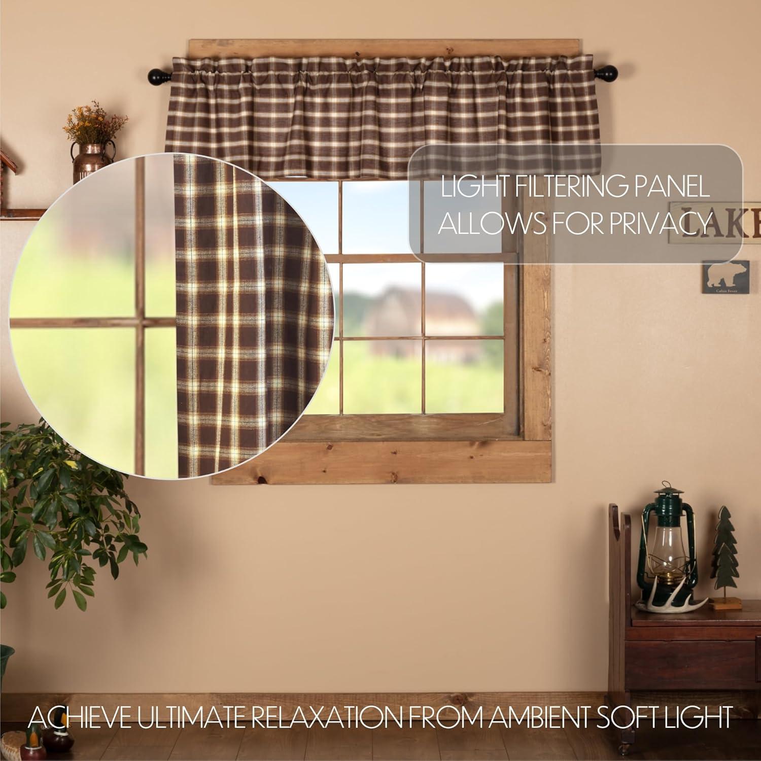 VHC Brands Rustic & Lodge Farmhouse Kitchen Window Curtains-Rory Valance, 16x72, Chocolate Brown