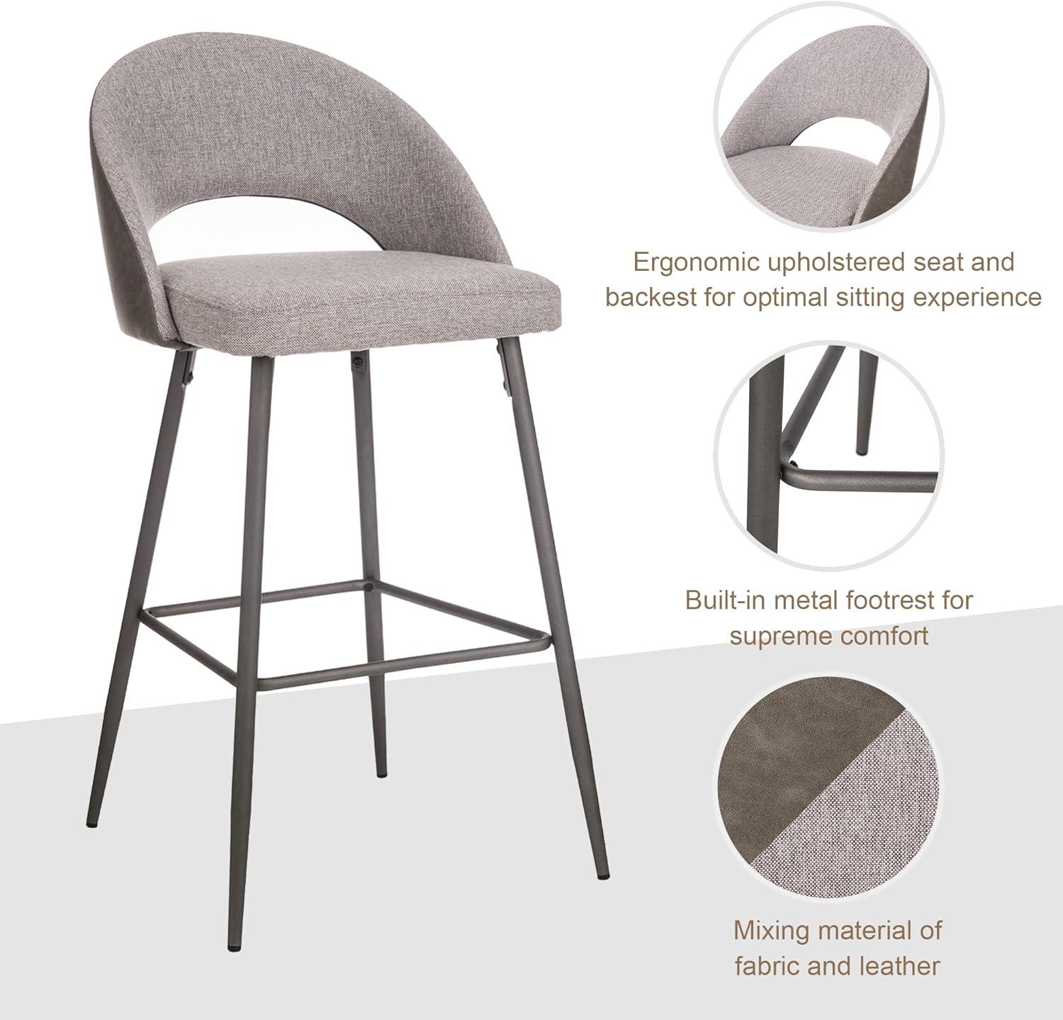 Set of 2 Leatherette Barstools with Tapered Metal Legs - Glitzhome