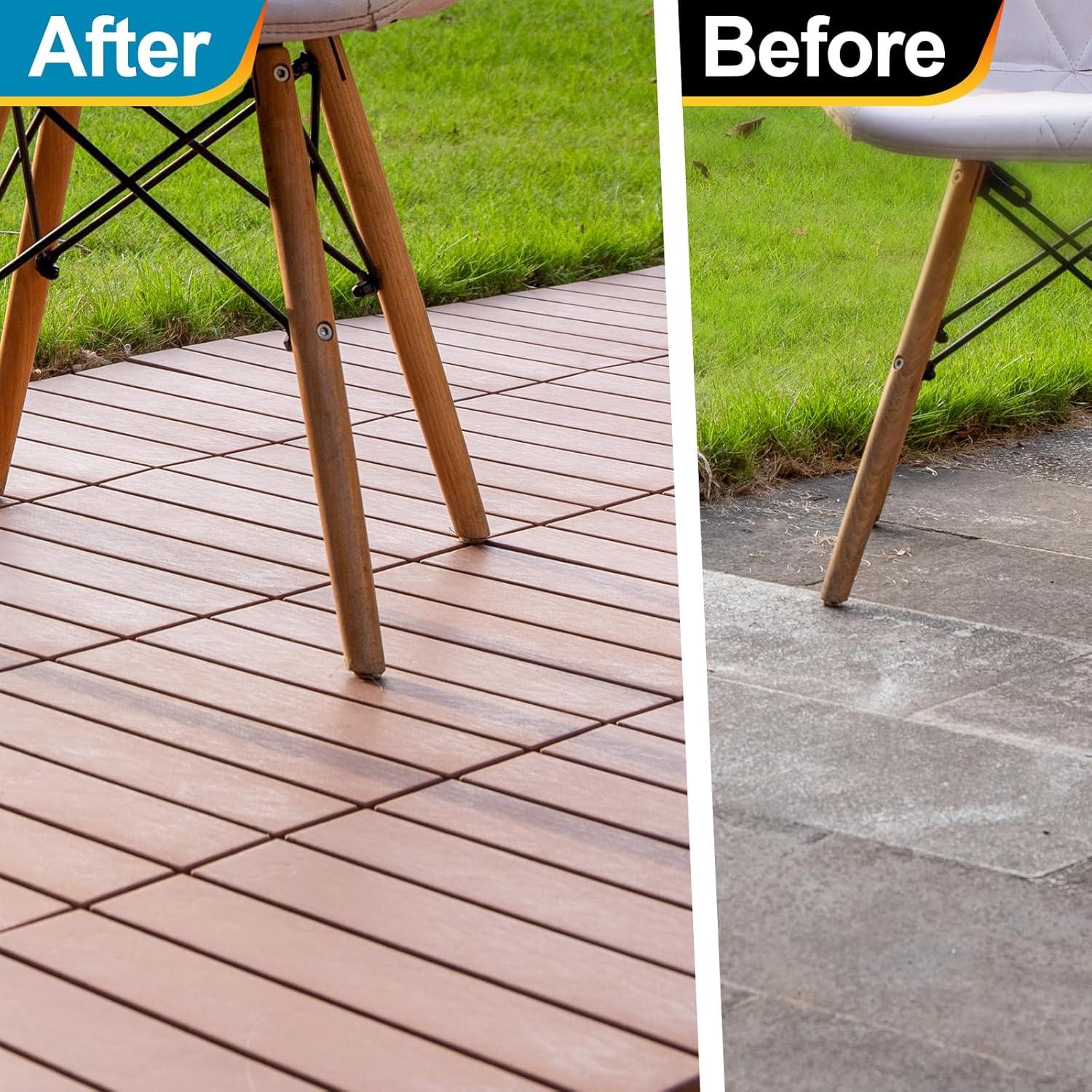 Spurtar Plastic Interlocking Deck Tiles 9 Pack (11.3"x11.3"), Decking Tiles Outdoor Waterproof for All Weather Use - Suitable for Patio Garden Poolside Front/Back Yard Porch Pool Balcony Backyard Grey