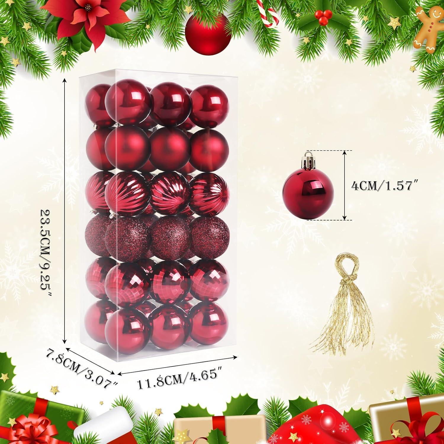 Wine Red Shatterproof Plastic Christmas Ball Ornaments Set