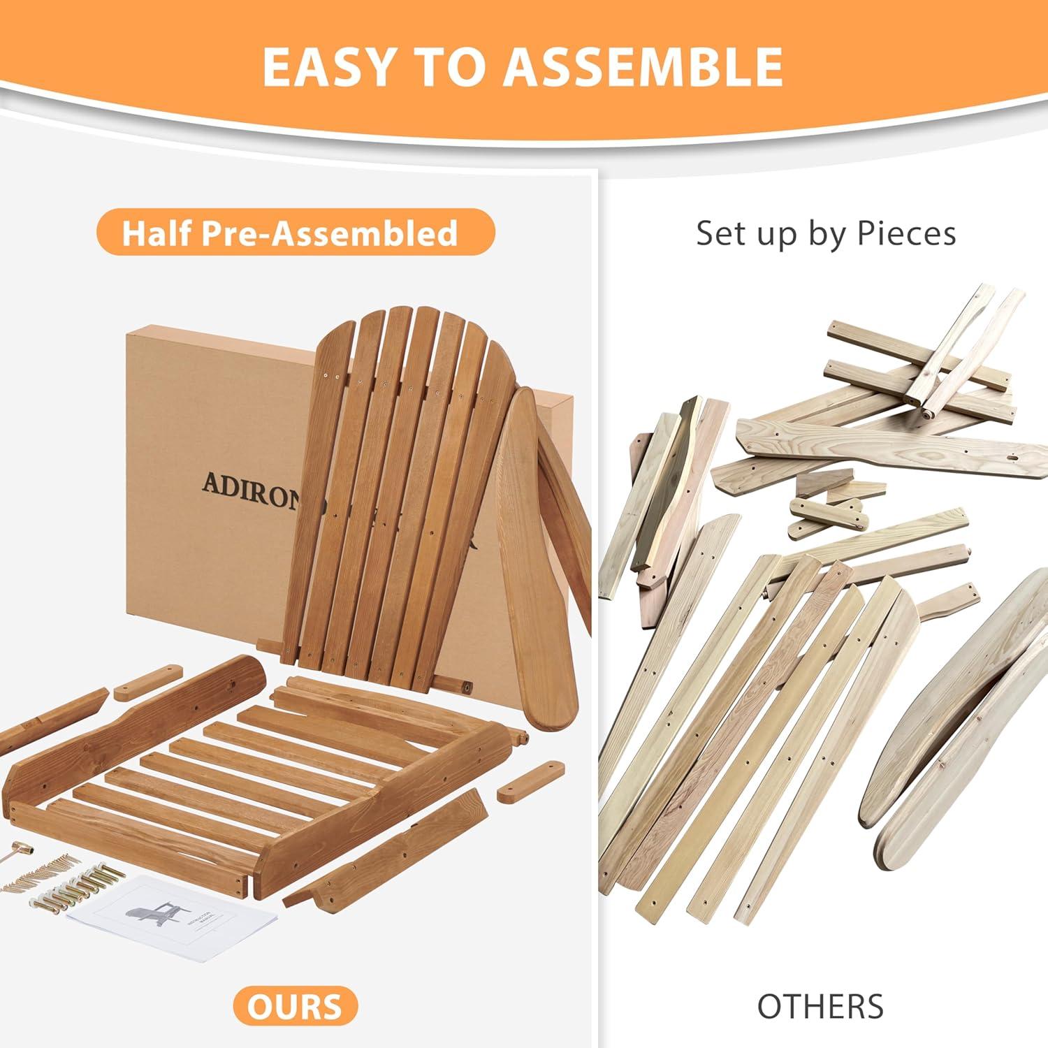 CLEARANCE! Wooden Outdoor Folding Adirondack Chair Set of 2 Wood Lounge Patio Chair for Garden,Garden, Lawn, Backyard, Deck, Pool Side, Fire Pit,Half Assembled,