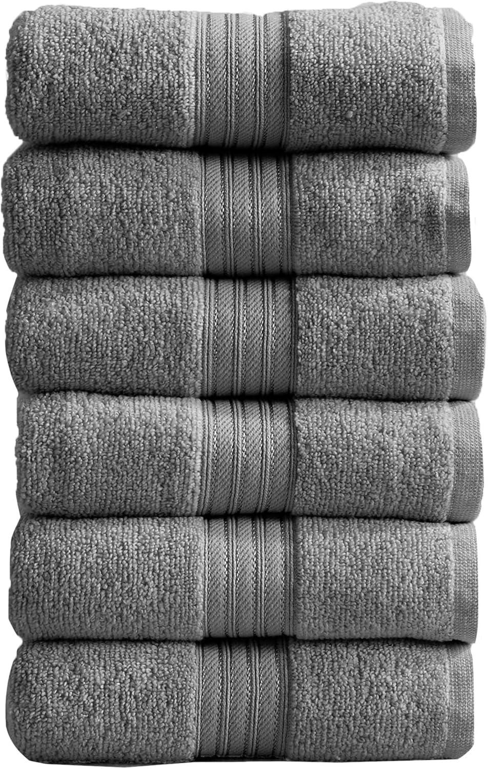 100% Cotton Quick-Dry Everday Towel Set - Great Bay Home (6 Pack Hand Towels, Dark Grey)