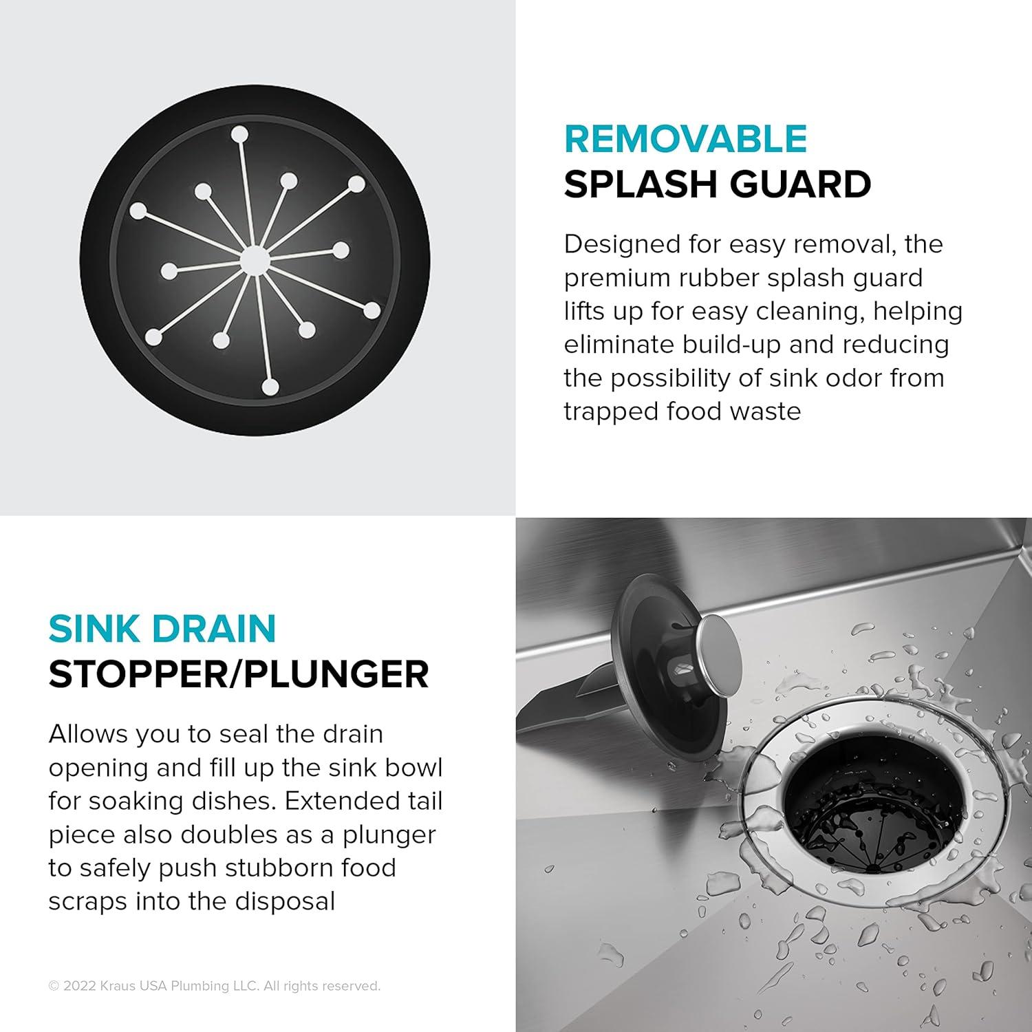 Kraus 1/3 HP WasteGuard High-Speed Ultra-Quiet Motor Garbage Disposal with Quick Connect Mount