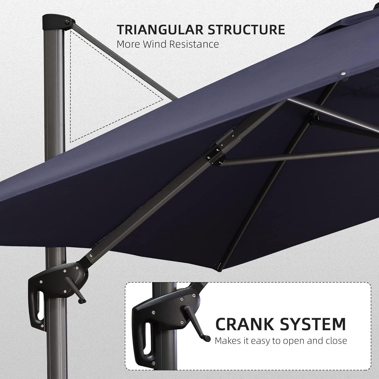 PURPLE LEAF 10 x 13FT Deluxe Rectangular Patio Umbrella, Large Offset Cantilever Umbrella with 360° Rotation, Navy Blue