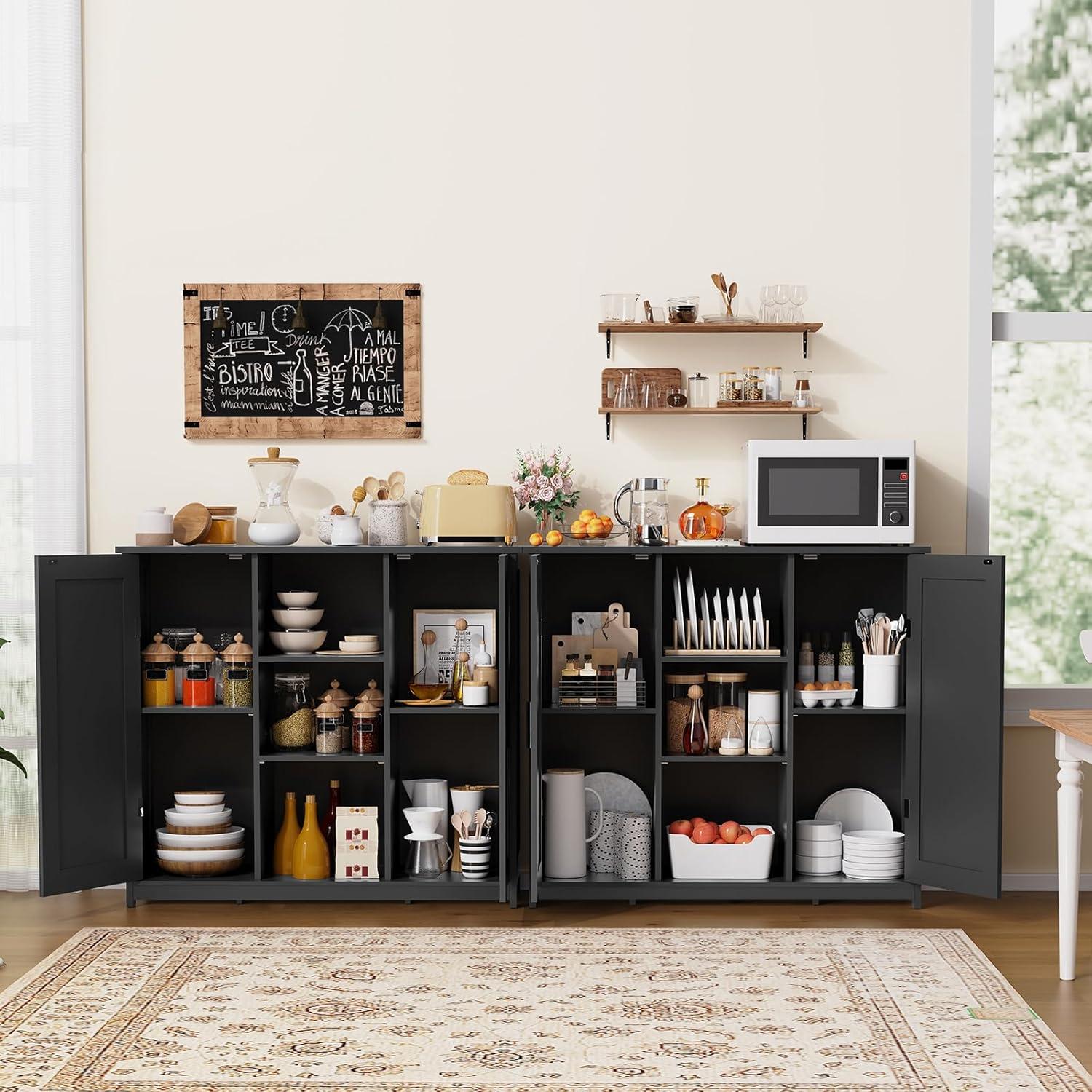 Black Medium Wood Living Room Cabinet with Adjustable Shelving