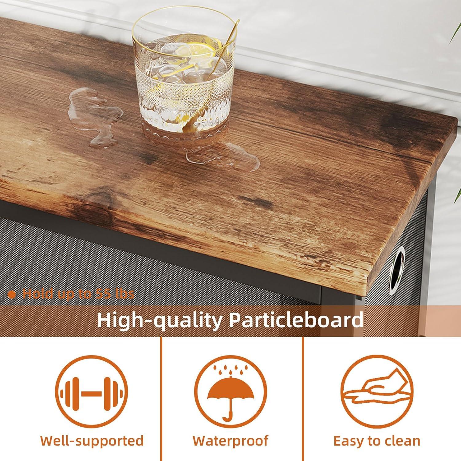 VASAGLE Narrow Console Table 70.9" with 2 Outlet and 2 USB Ports Sofa Table with Charging Station Long Entryway Table Rustic Brown and Black