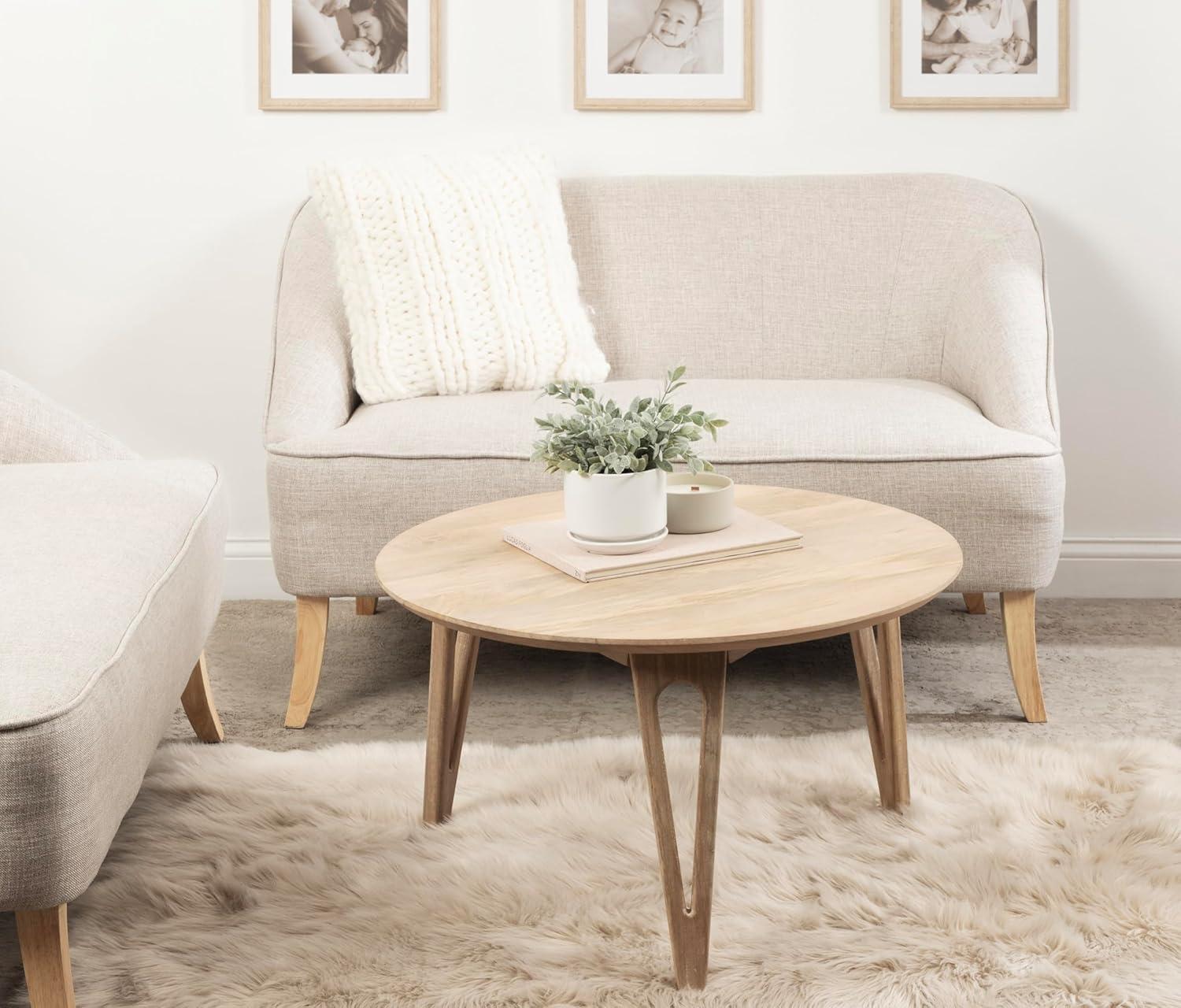 Natural Mango Wood Round Coffee Table with Hairpin Legs