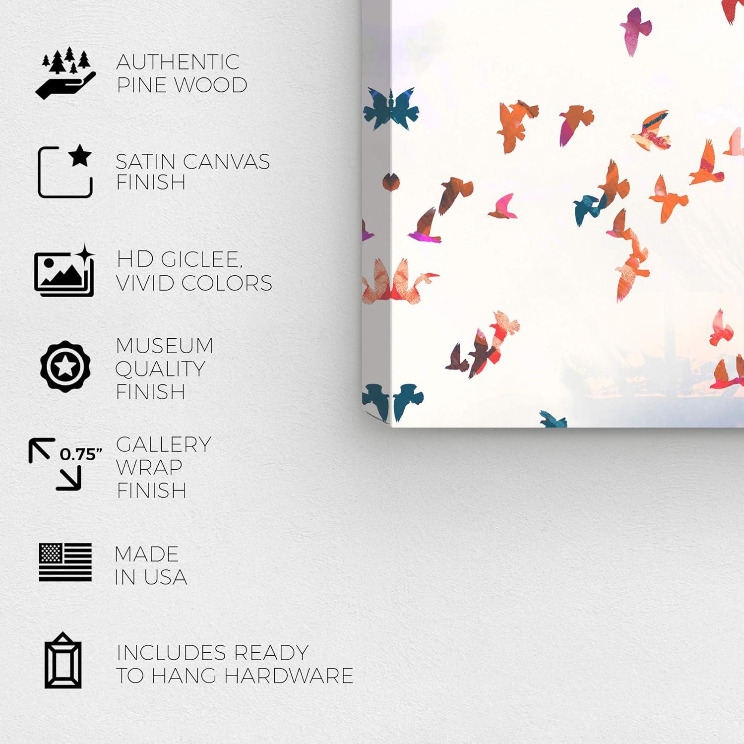 Wynwood Studio 'Birds in the Fall' Animals Wall Art Canvas Print - White, Orange, 36" x 24"