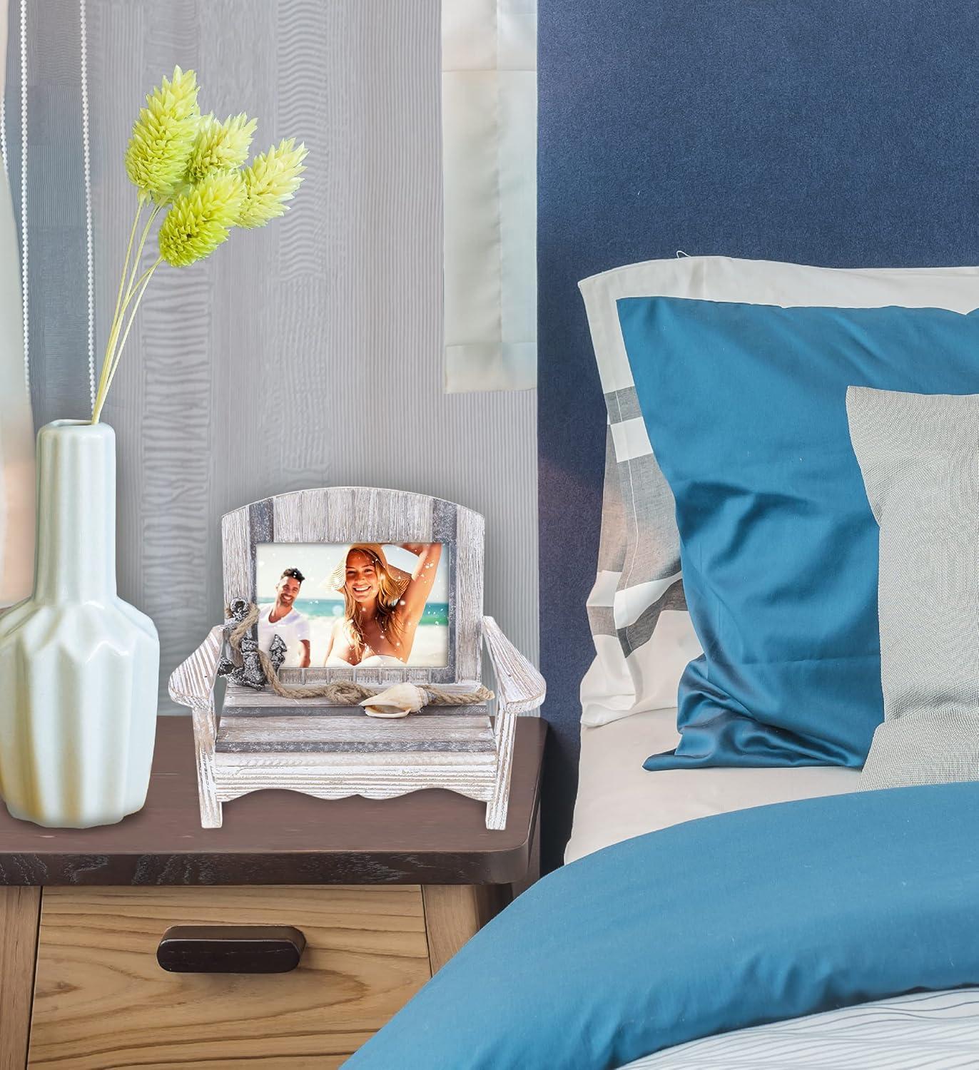 CoTa Global Silver Sea Chair 5x3.5 Beach Frame - Distressed Wood Beach Chair Picture Frame for Summer Vacation Memory, Handmade Tropical Nautical Picture Frame for Tabletop - 7 Inch, Color May Vary