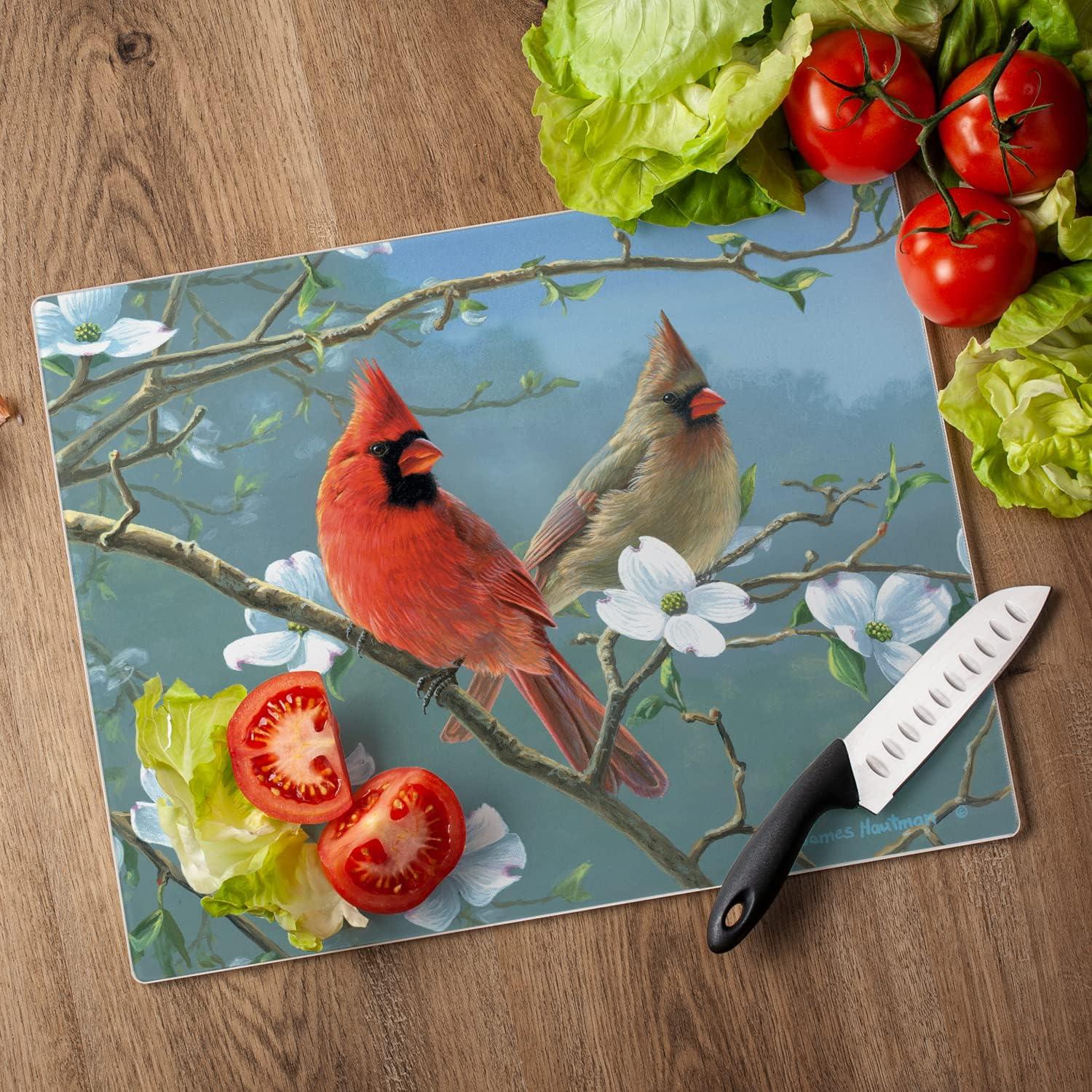 Beautiful Songbirds Tempered Glass Cutting Board with Cardinal Design