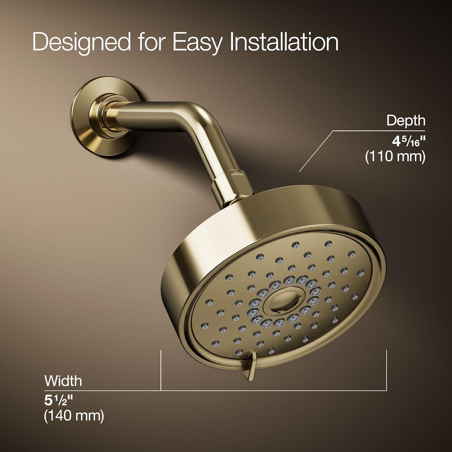 Kohler Purist® 1.75 Gpm Multifunction Wall Mount Showerhead, Three Spray Settings, 5.5" High Pressure Spray Head