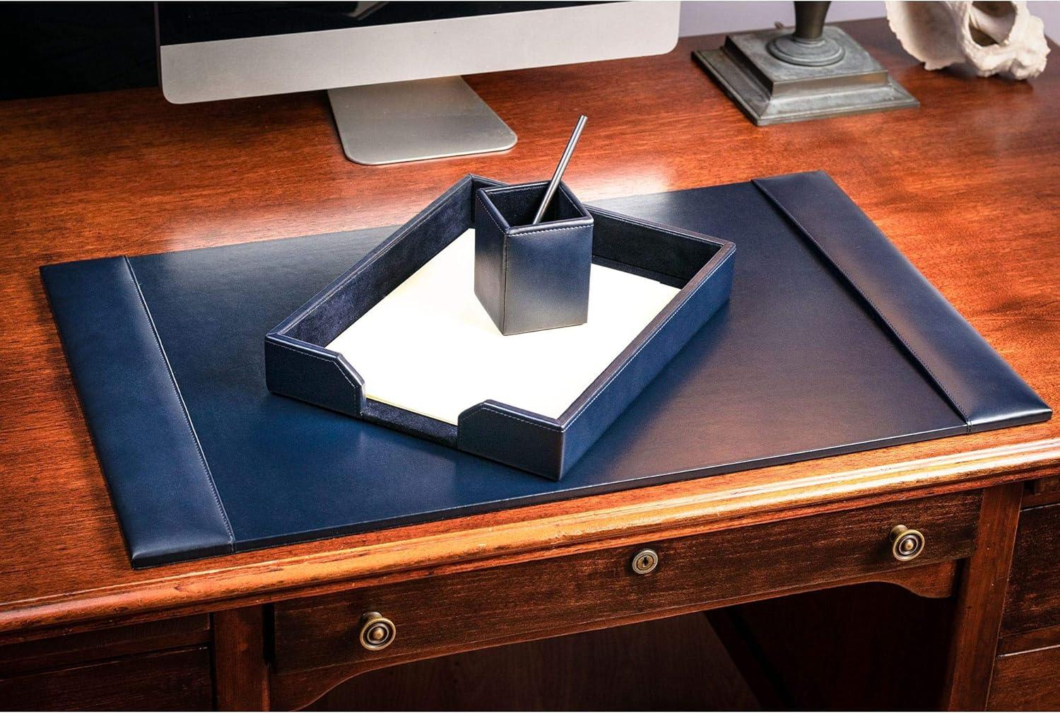 Navy Blue Bonded Leather 3-Piece Desk Set