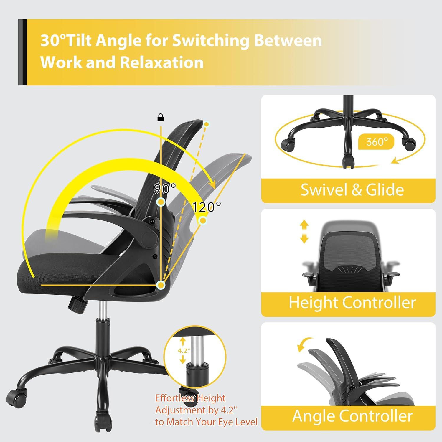 Black Mesh Mid-Back Ergonomic Swivel Task Chair