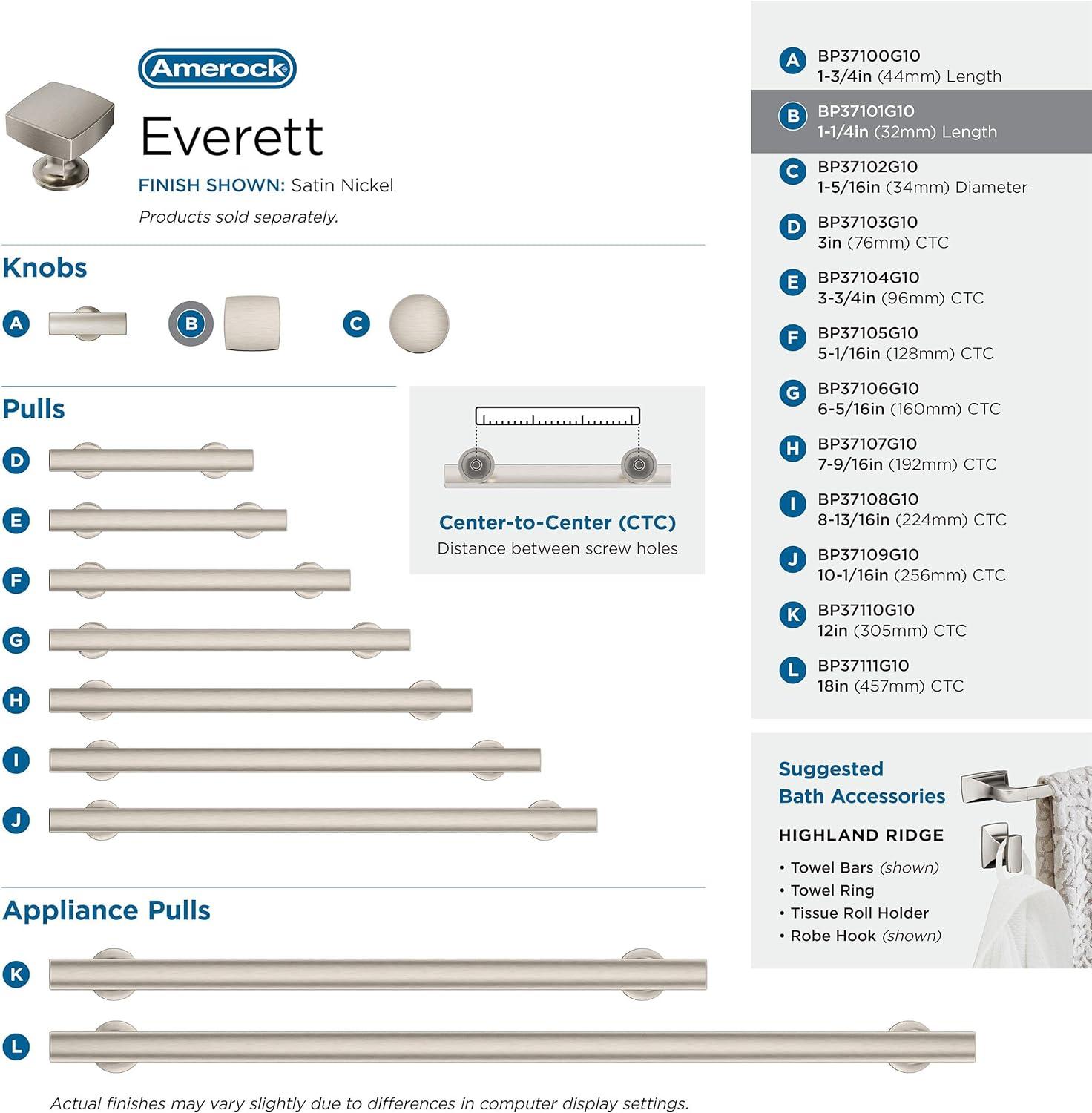 Everett 1 1/4" Length Square Knob