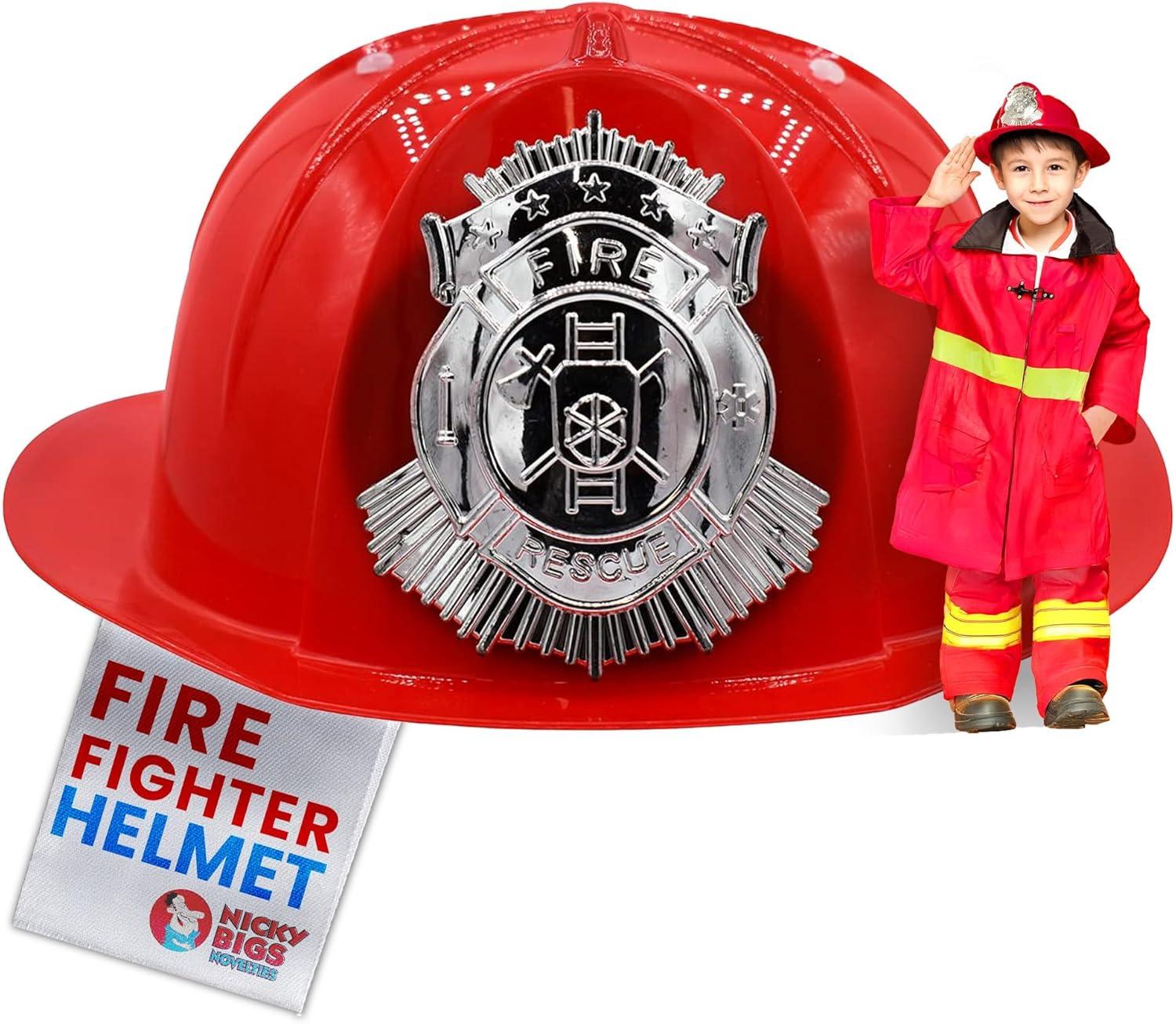 Nicky Bigs Novelties Child Deluxe Red Firefighter Helmet Costume Accessory Kids Fireman Hat Costume