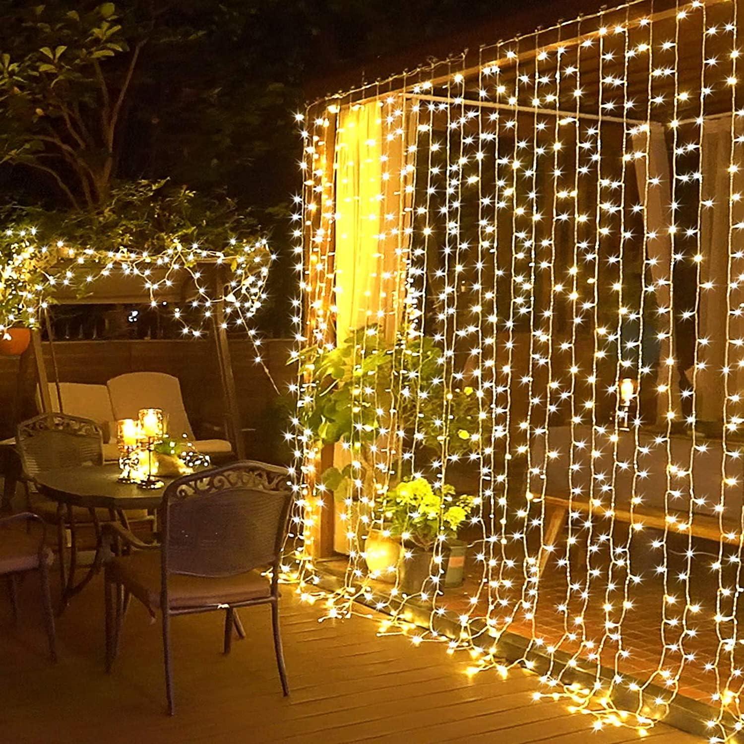 Warm White and Multicolor 300 LED Curtain Fairy Lights