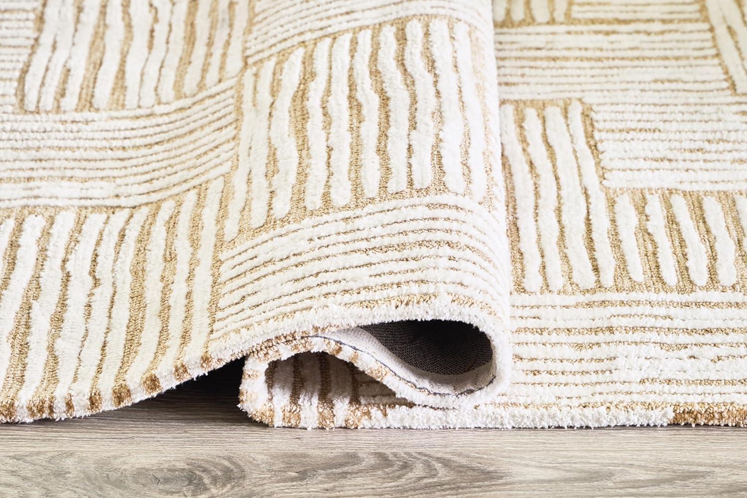 Benjara Aden 8 X 10 Large Area Rug, Handwoven Basket Weave Design, Beige Polyester