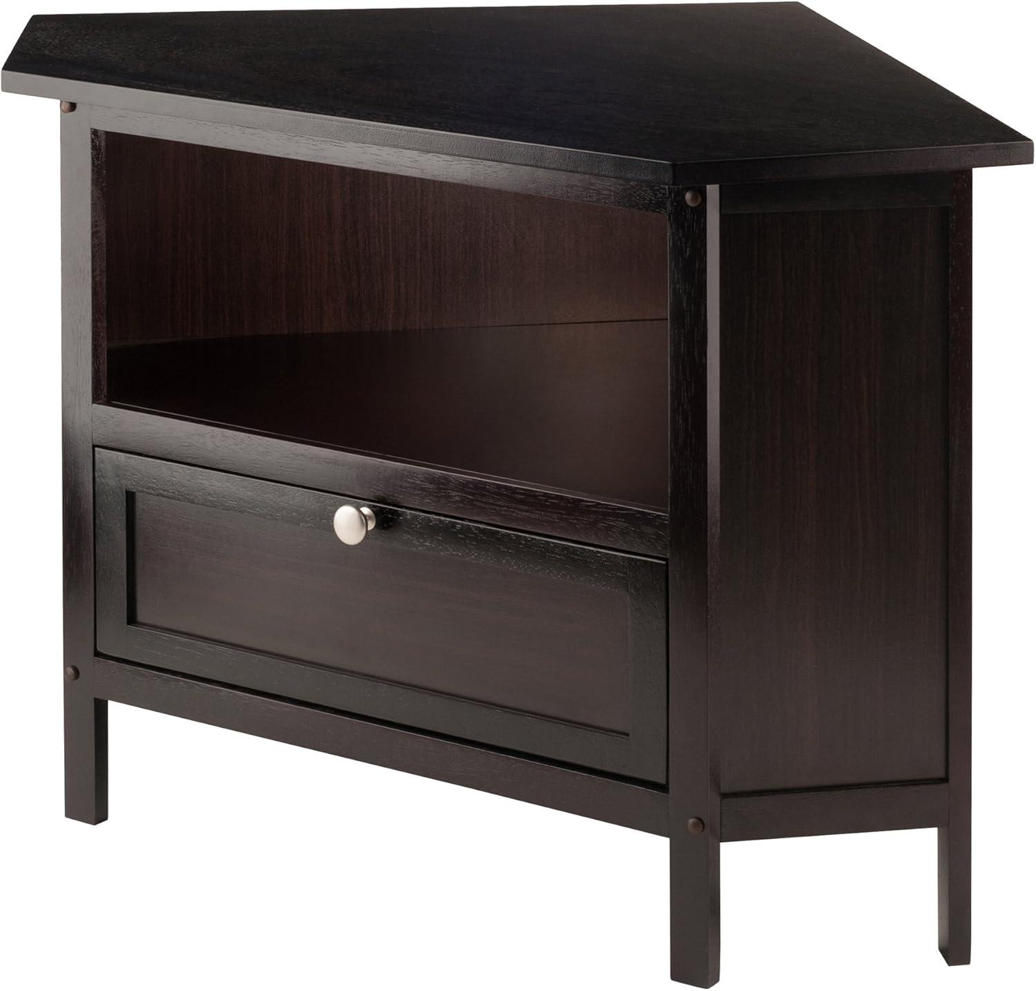 Transitional Espresso Corner TV Stand with Cabinet - Fits up to 27" TVs