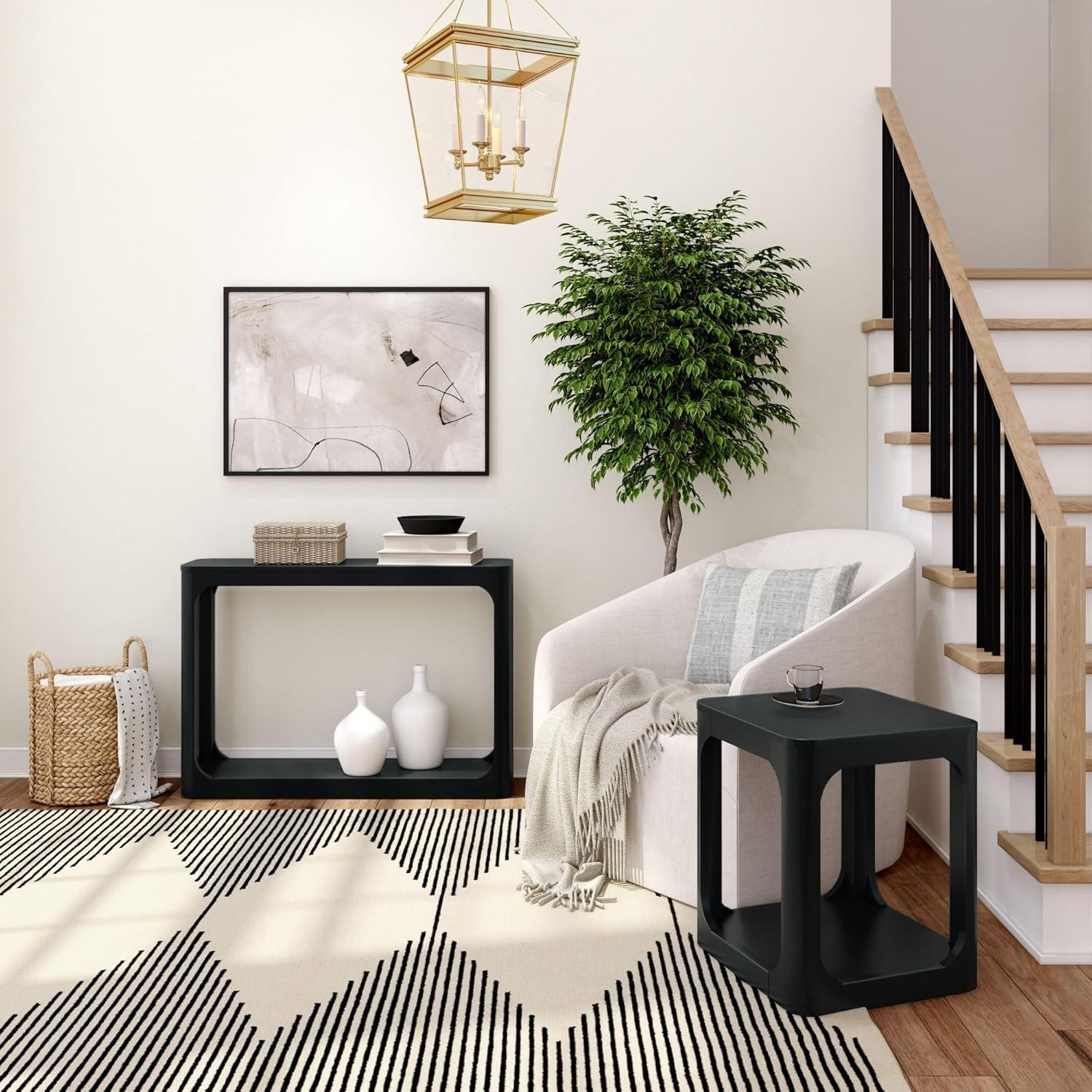 Plank+Beam 46" Solid Wood Console Table, Conture Rounded Edge Sofa Table, Narrow Entryway Table, Console Tables for Entryway, Black