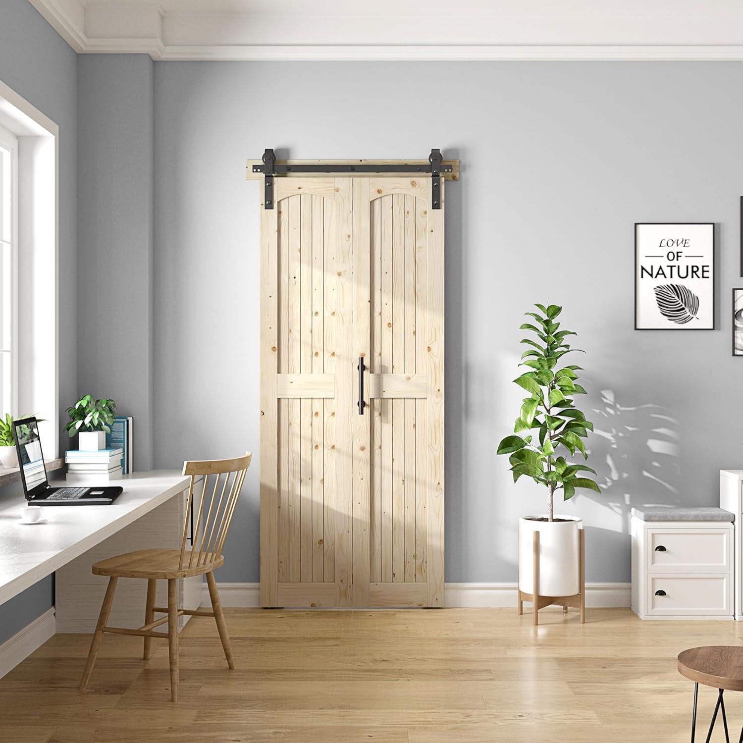 84'' Assembled Solid Wood Bi-Fold Barn Doors with Installation Hardware Kit