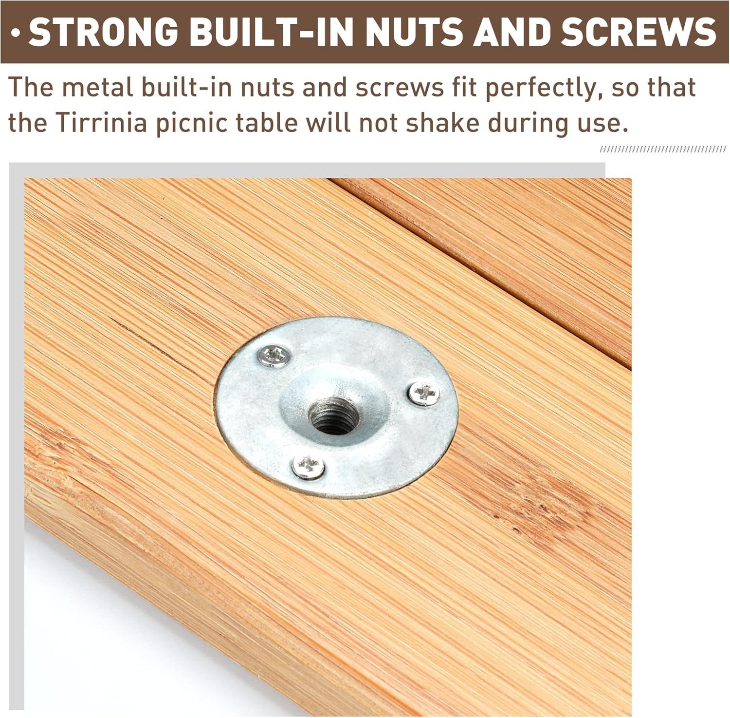 Tirrinia 26x26in Bamboo Picnic Table with Carrying Bag + Free Picnic Pad, Outdoor Portable All-Purpose Table for Concerts, Camping, Beach, Tailgating, Patio, Kitchen, Living Room