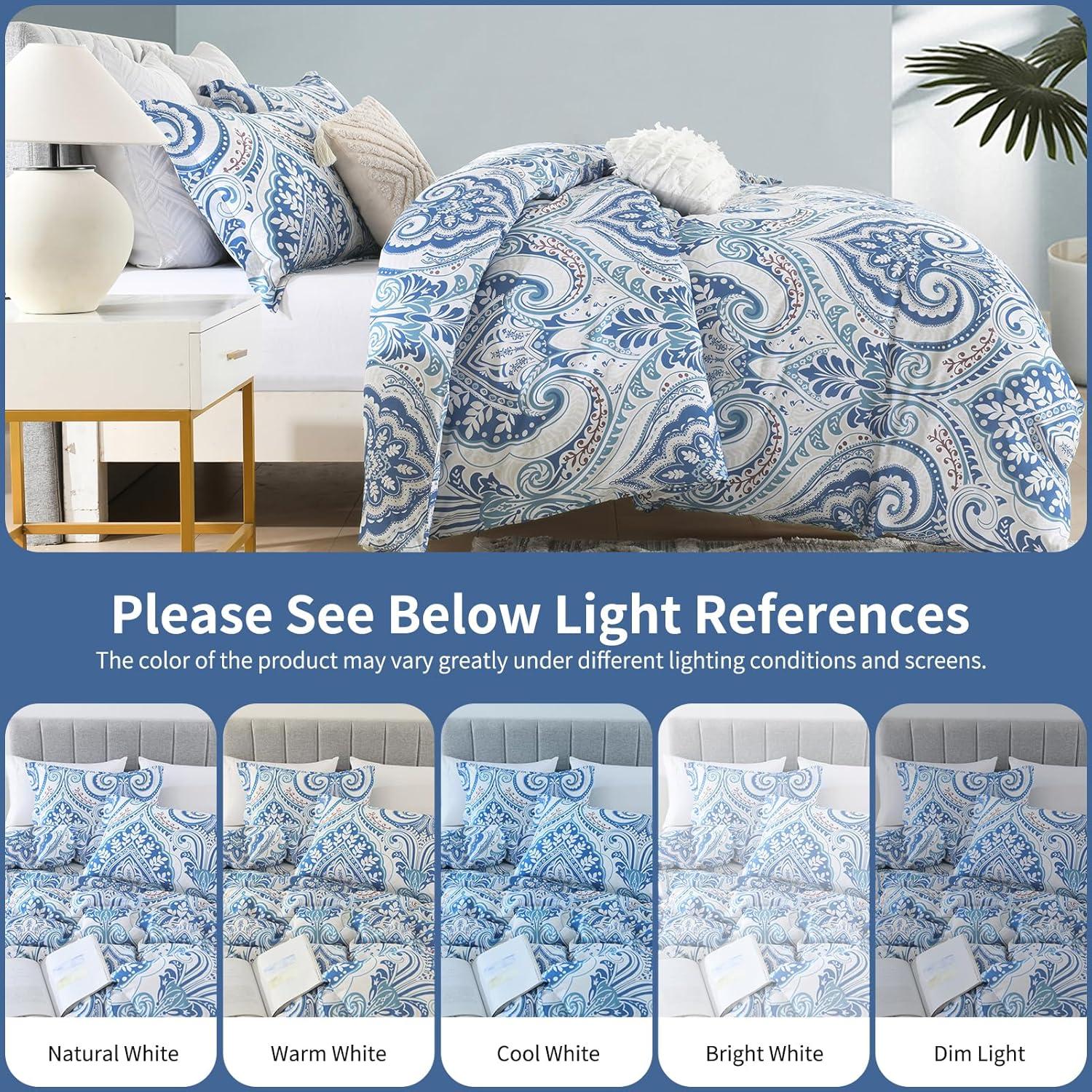 Blue and White Damask Queen Size Microfiber Duvet Cover Set