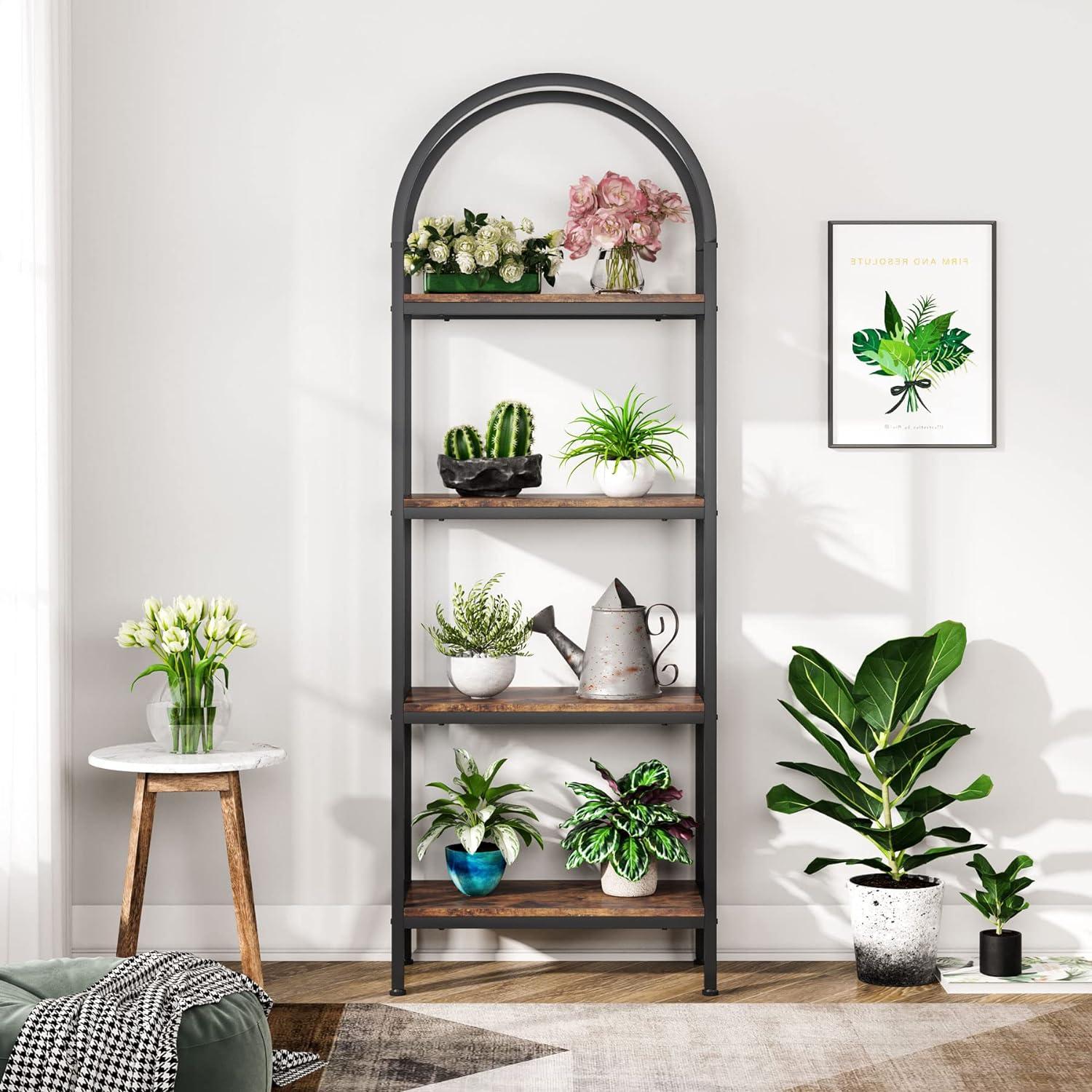 Tribesigns 4-Tier Open Bookshelf 70.8" Industrial Wood Bookcase Storage Shelves with Metal Frame Freestanding Display