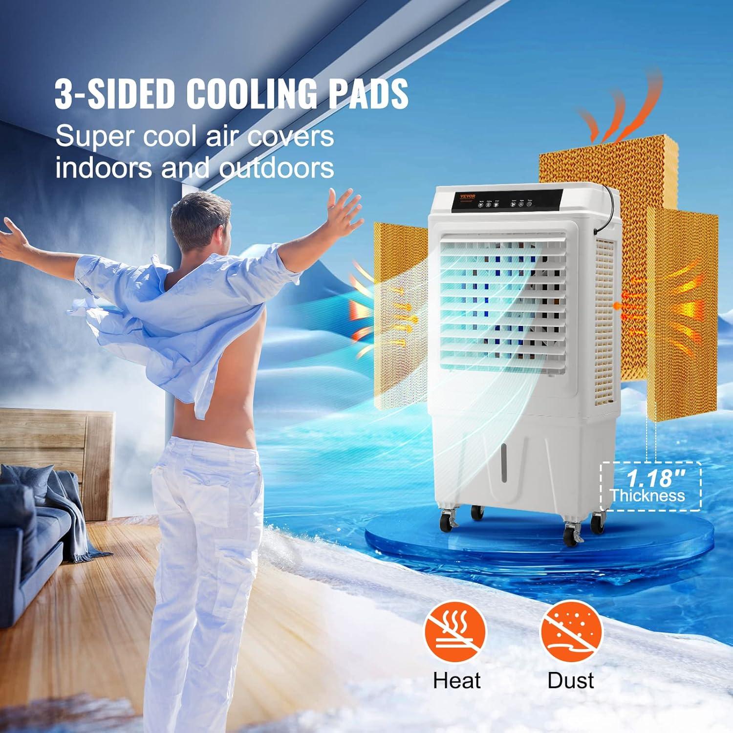 VEVOR 3100 CFM White Portable Evaporative Air Cooler with Remote Control