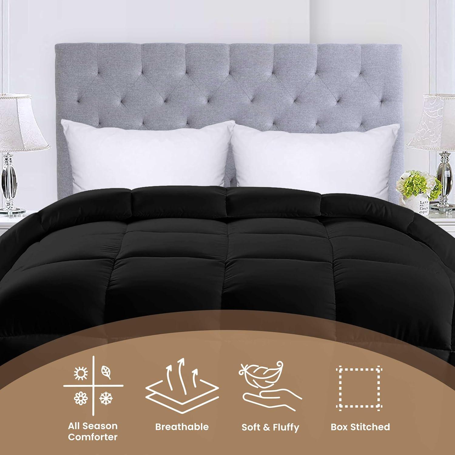 Utopia Bedding Comforters King Size, All Season Duvet Insert, Down Alternative Box Stitched Bed Comforter with Corner Tabs, Machine Washable (Black)