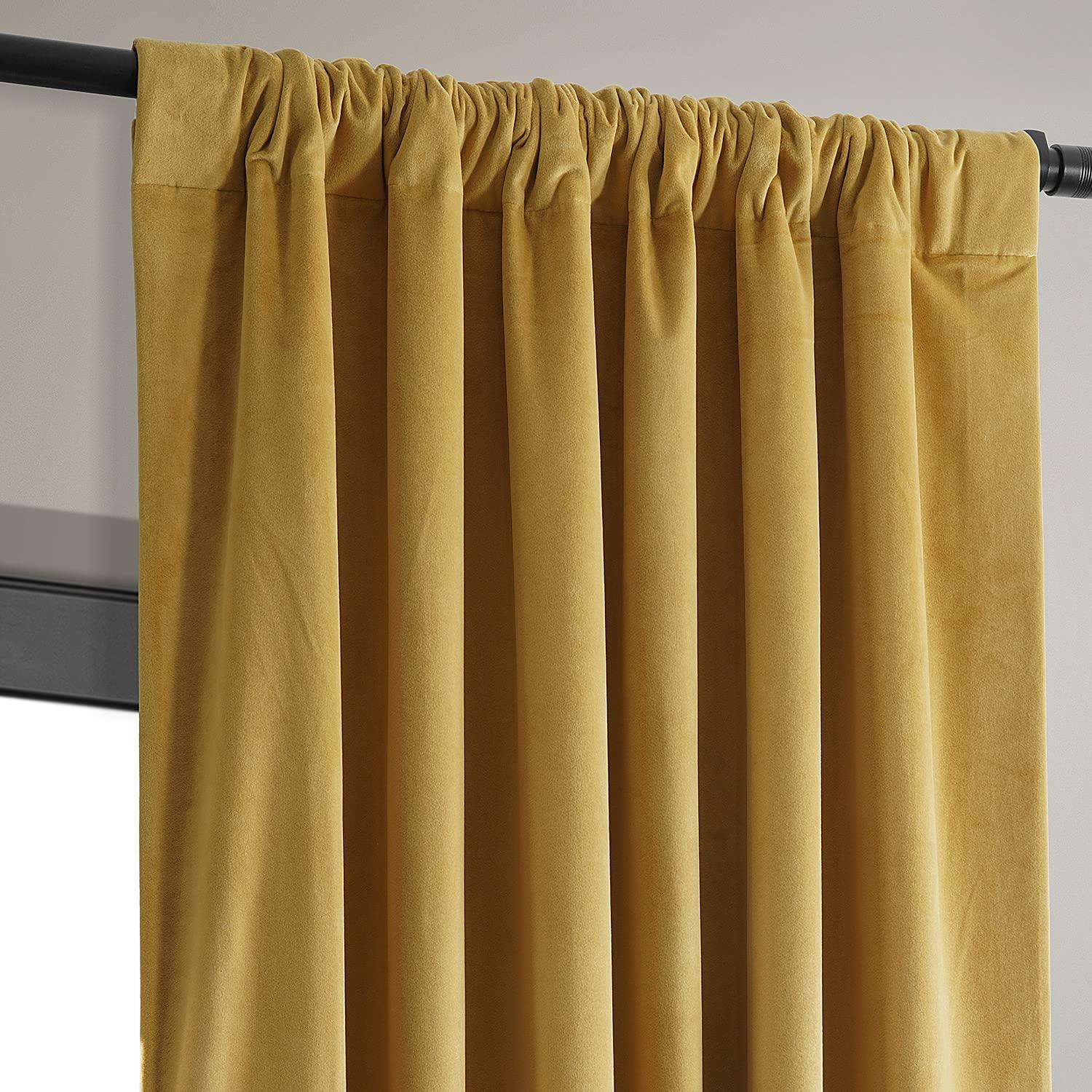Half Price Drapes Signature Fool's Gold Velvet Blackout Curtains For Bedroom(1 Panel), 50WX 84L