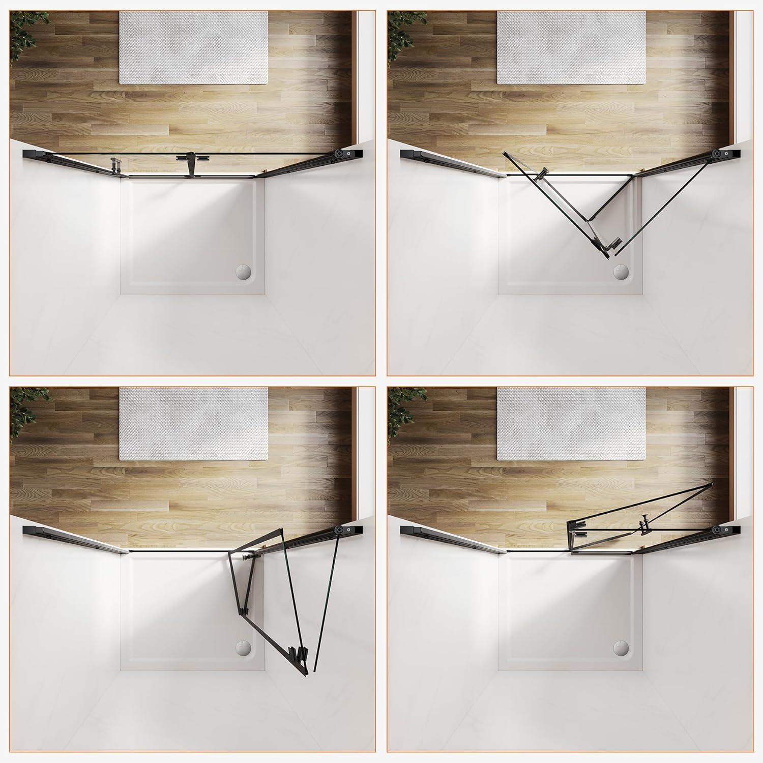 Sunny Shower Bifold Pivot Swing Frameless Shower Door in Black 34 in.W x 72 in.H