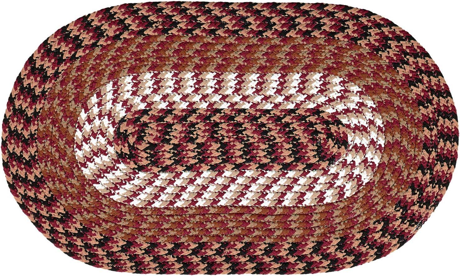 Burgundy Stripe Braided Oval Reversible Synthetic Rug - 25"x20"